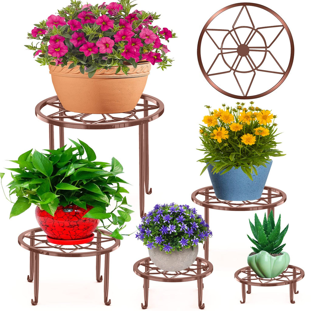5 Pack Metal Plant Stands,Heavy Duty Potted Holder for Flower Pot,Indoor Outdoor Metal Rustproof Iron Garden Container Round Supports Rack for Planter