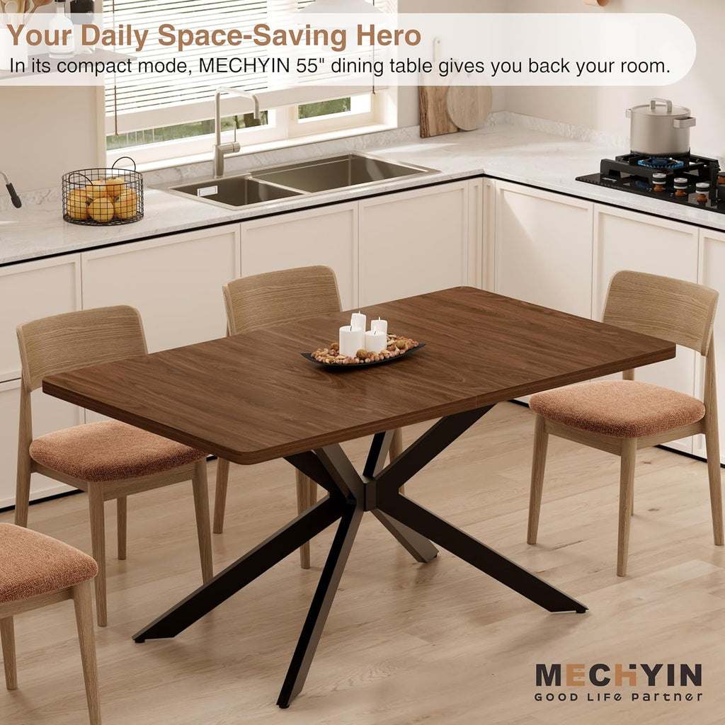 Extendable Dining Room Table for 4 6 8, 55"-70.9" Long Rectangle Kitchen Table,Wood Expandable Dining Table with Butterfly Leaf Self-Storing, Space Saving, For Kitchen Dining Living Room,Modern,Walnut