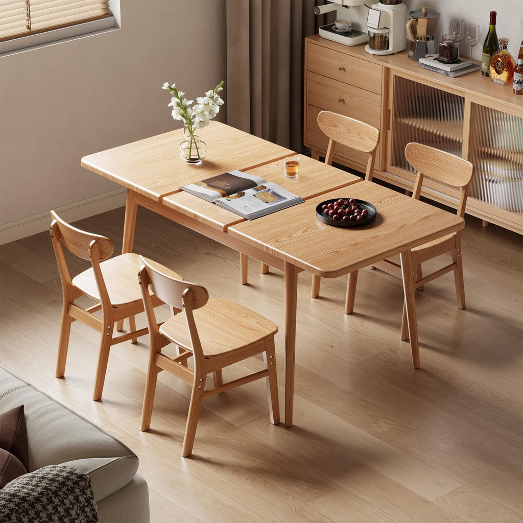 Muwuele Solid Wood Extendable Dining Table for 4-8 People with Seamless Extension from 47.2 to 63 Inches, Easy Assembly, Expandable Tables for Small Spaces, Dining Room, Kitchen, Living Room, Walnut
