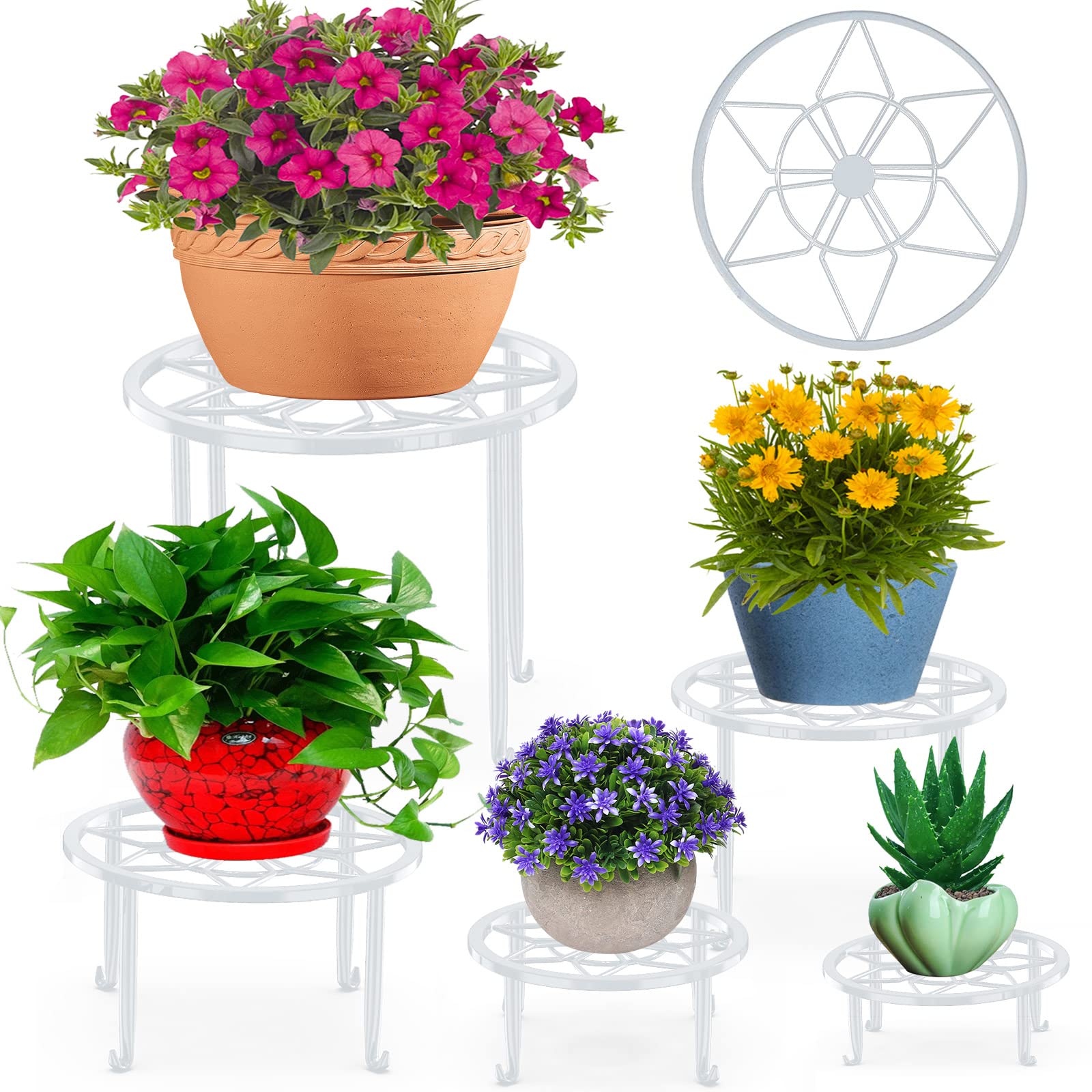 5 Pack Metal Plant Stands,Heavy Duty Potted Holder for Flower Pot,Indoor Outdoor Metal Rustproof Iron Garden Container Round Supports Rack for Planter