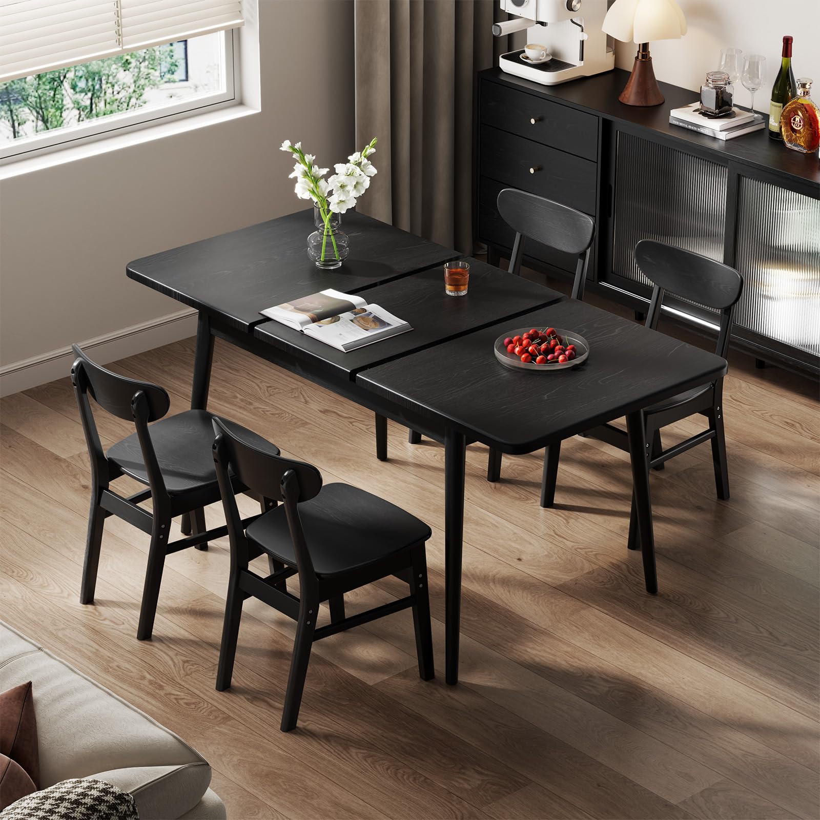 Muwuele Solid Wood Extendable Dining Table for 4-8 People with Seamless Extension from 47.2 to 63 Inches, Easy Assembly, Expandable Tables for Small Spaces, Dining Room, Kitchen, Living Room, Natural