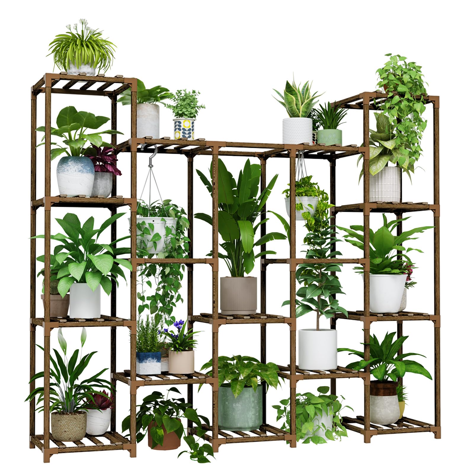 Bamworld Plant Stand Indoor Plant Shelf Outdoor Wood Plant Rack for Multiple Plants 3 Tiers Ladder Plant Holder for Living Room Patio Boho Home Decor for Gardening