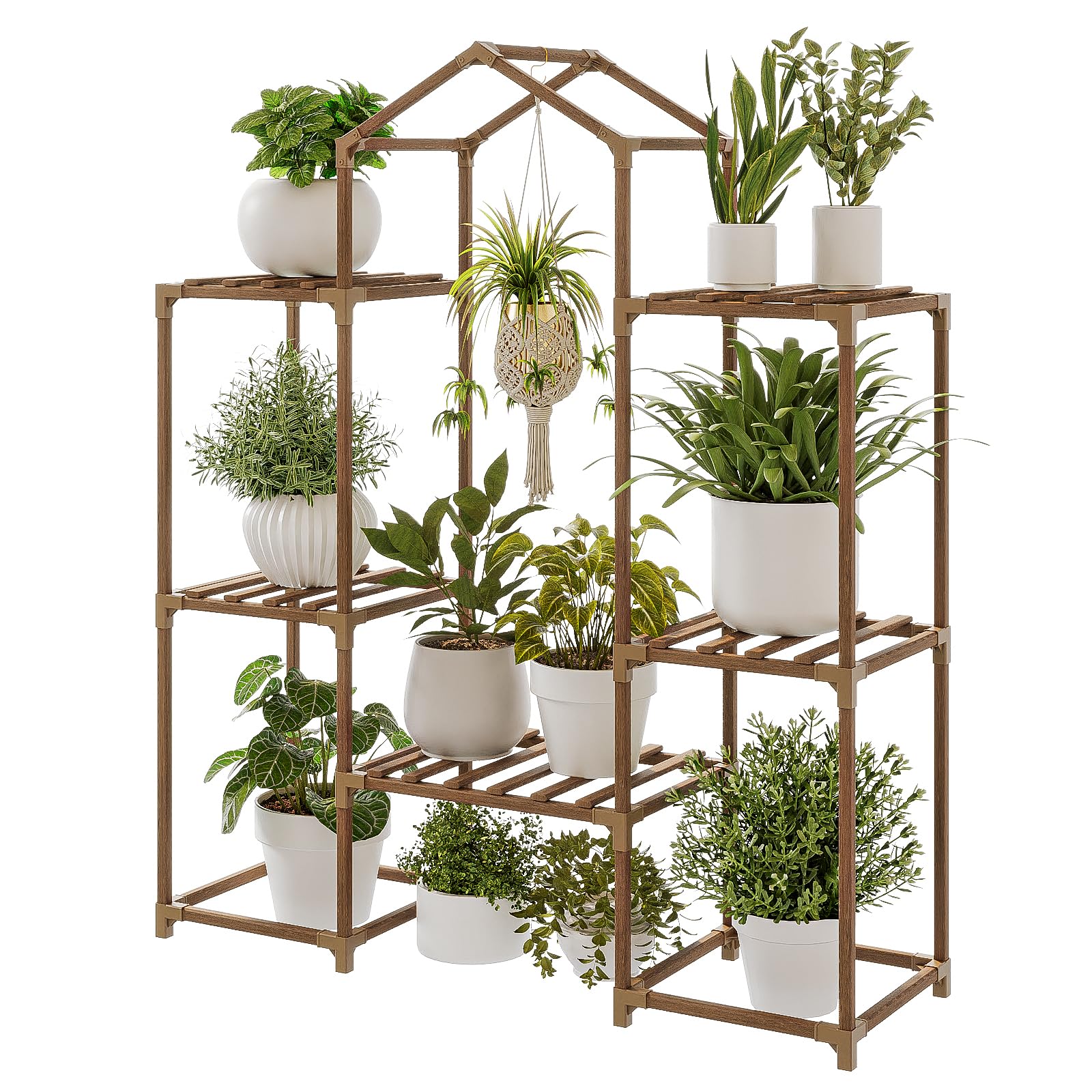 Bamworld Plant Stand Indoor Plant Shelf Outdoor Wood Plant Rack for Multiple Plants 3 Tiers Ladder Plant Holder for Living Room Patio Boho Home Decor for Gardening