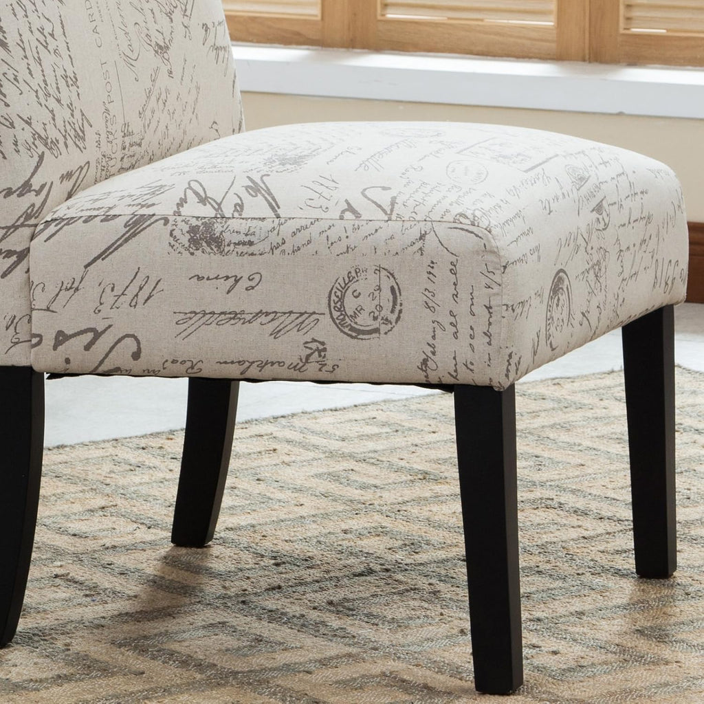 Roundhill Furniture Botticelli Fabric Armless Contemporary Accent Chair, Script Print