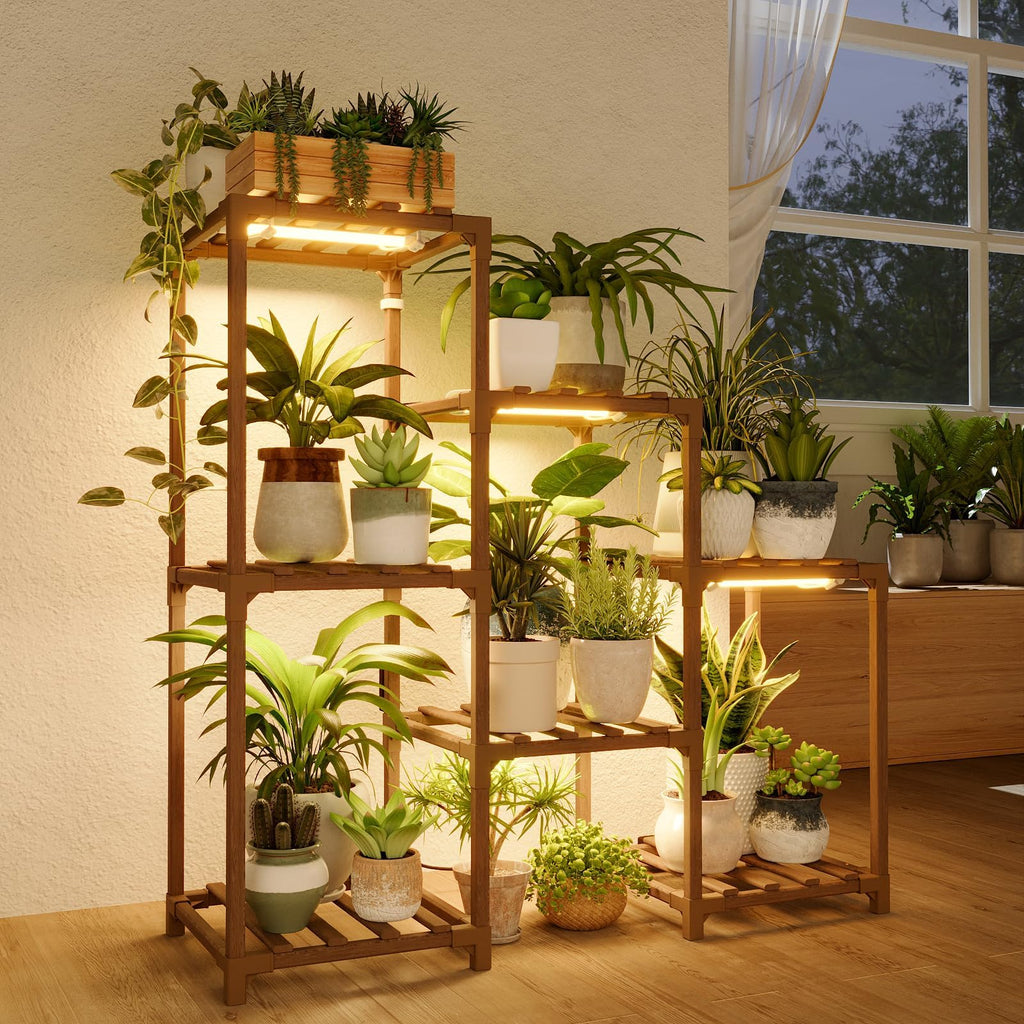Bamworld Plant Stand Indoor Plant Shelf Outdoor Wood Plant Rack for Multiple Plants 3 Tiers Ladder Plant Holder for Living Room Patio Boho Home Decor for Gardening
