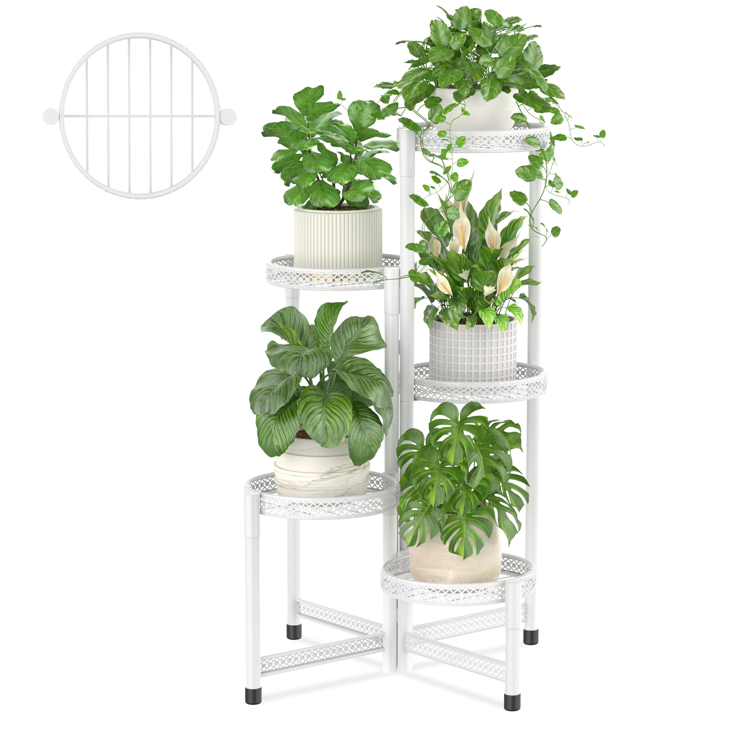iDavosic.ly Plant Stand Indoor Outdoor, 5 Tier Corner Metal Flower Display Holder Shelf, Folding Tall Orchid Rack for Patio Balcony Porch Garden Living Room House, Black