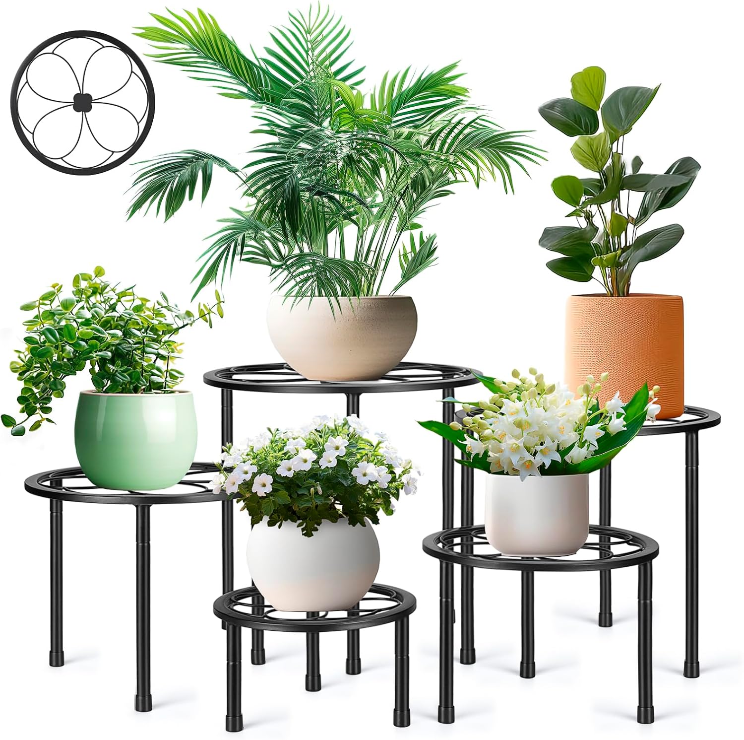 Amaoot 5 Pack Metal Plant Stand, Iron Plant Stands for Indoor and Outdoor, Flower Pot Stands for Multiple Plant, Black Potted Plant Holder for Garden Home