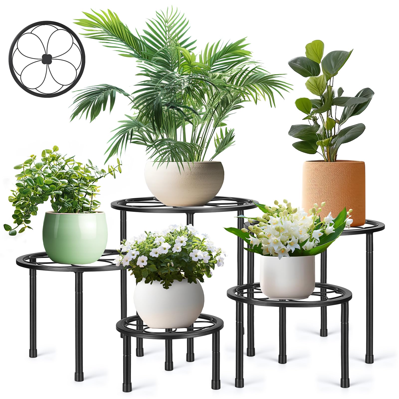 Amaoot 5 Pack Metal Plant Stand, Iron Plant Stands for Indoor and Outdoor, Flower Pot Stands for Multiple Plant, Black Potted Plant Holder for Garden Home