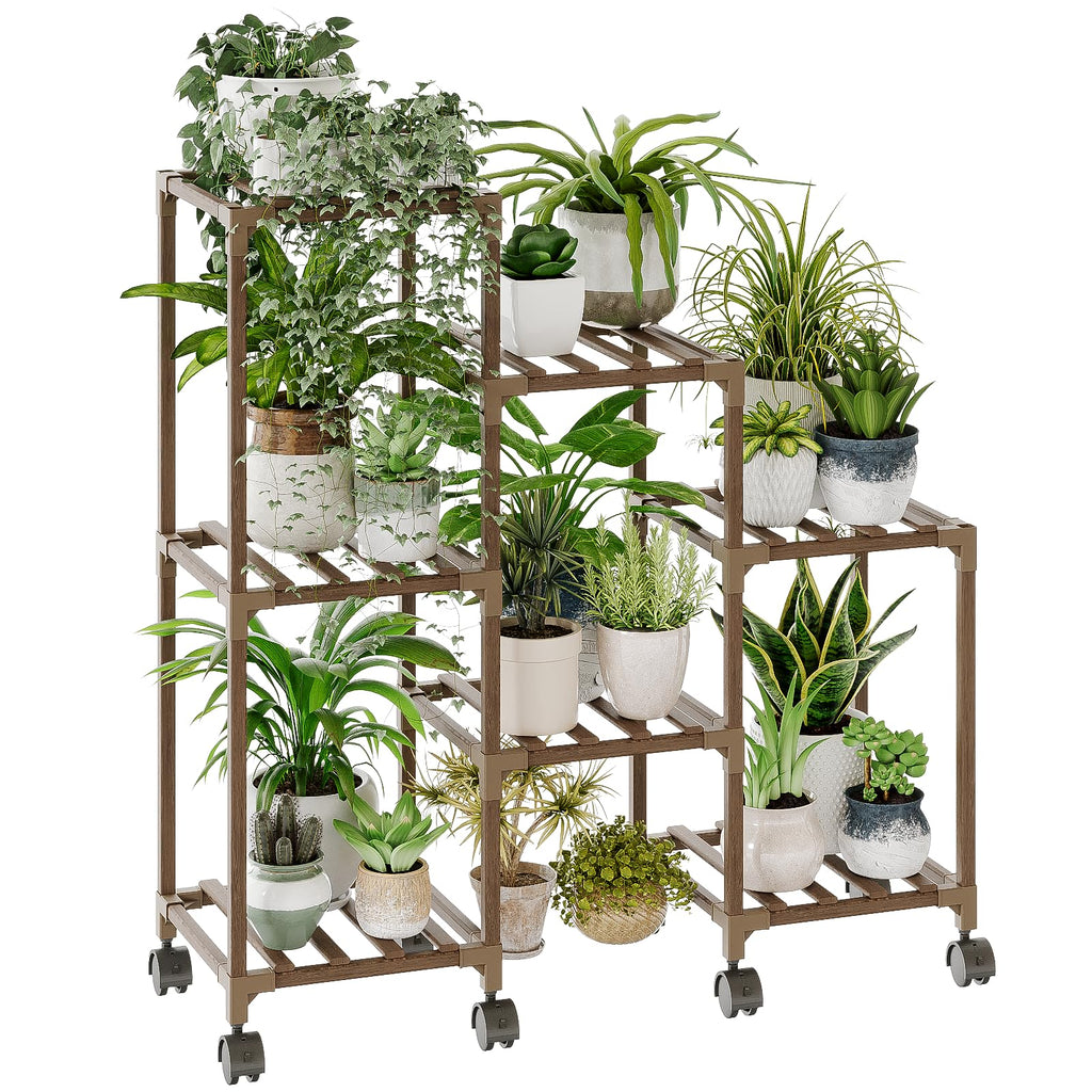 Bamworld Plant Stand Indoor Plant Shelf Outdoor Wood Plant Rack for Multiple Plants 3 Tiers Ladder Plant Holder for Living Room Patio Boho Home Decor for Gardening