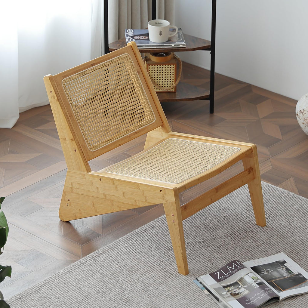 MBOOYOME Mid Century Modern Accent Chair for Living Room, Low Lounge Chair with Solid Wood Frame, Comfy Armchair for Bedroom and Balcony, Walnut