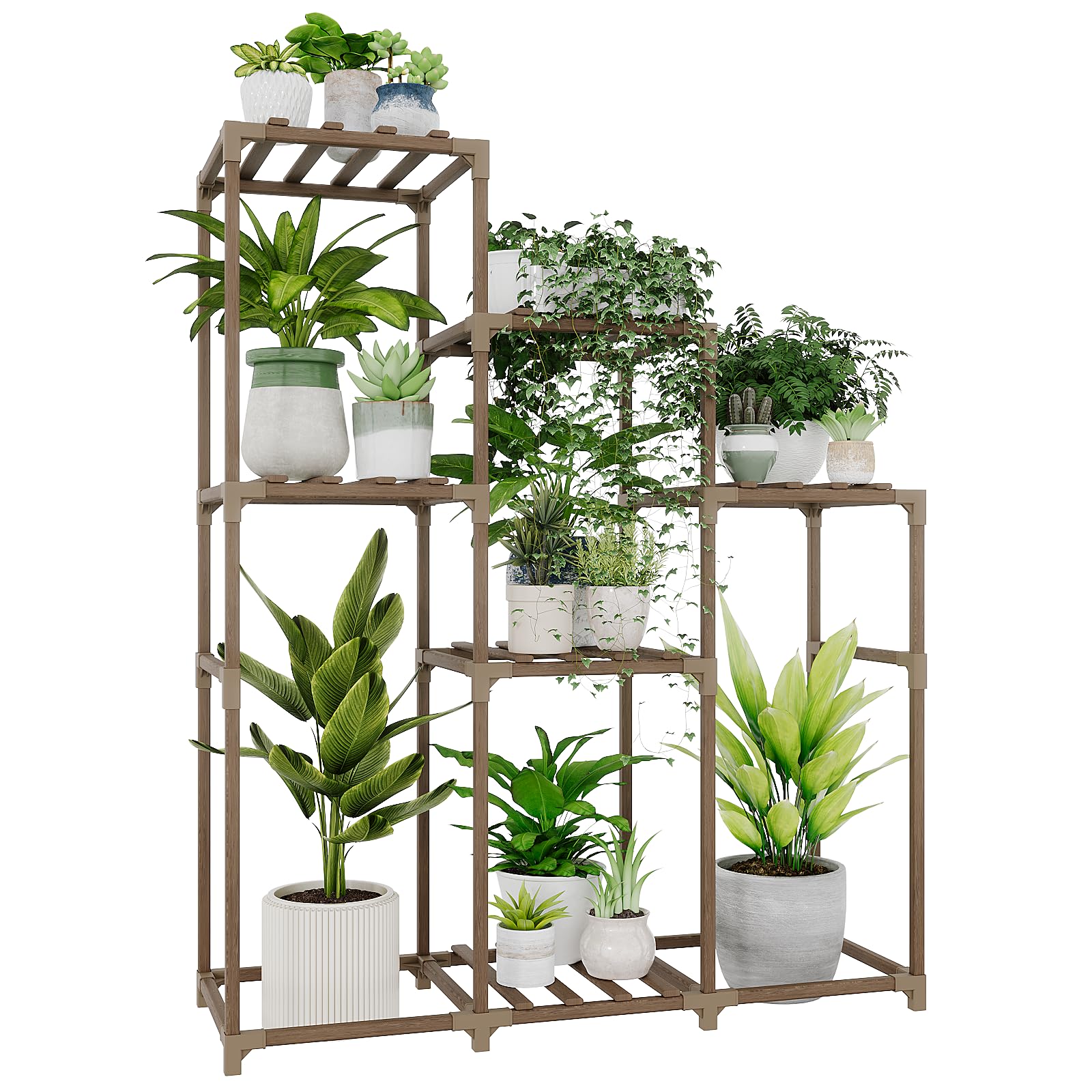Bamworld Plant Stand Indoor Plant Shelf Outdoor Wood Plant Rack for Multiple Plants 3 Tiers Ladder Plant Holder for Living Room Patio Boho Home Decor for Gardening