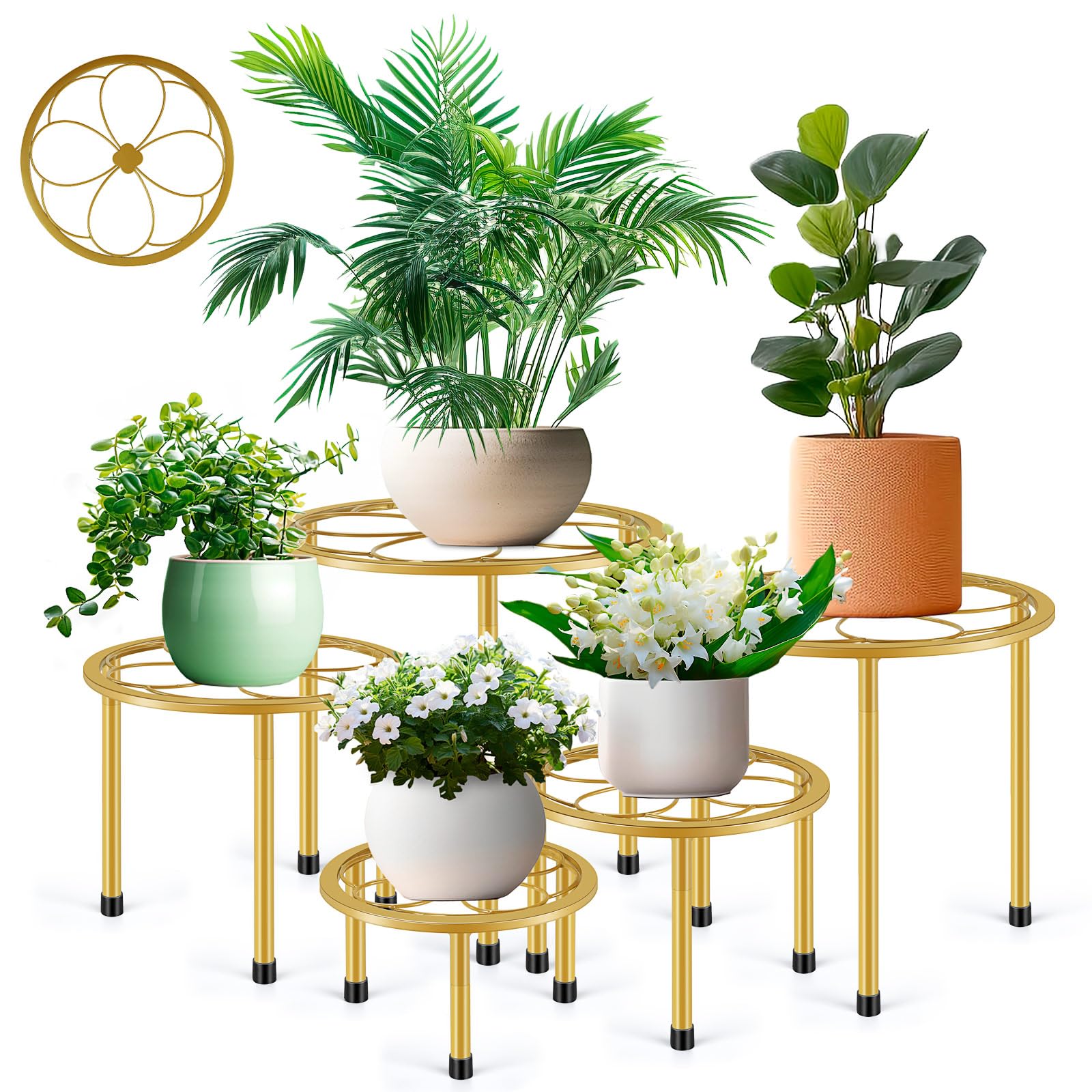 Amaoot 5 Pack Metal Plant Stand, Iron Plant Stands for Indoor and Outdoor, Flower Pot Stands for Multiple Plant, Black Potted Plant Holder for Garden Home