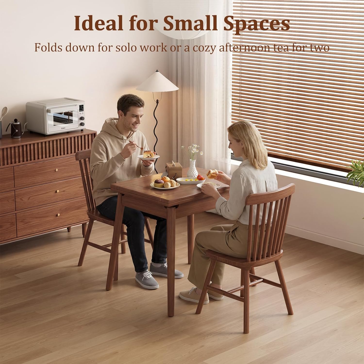 Solid Wood Small Dining Table for 2-6, 23.6"L-47.2"L Expandable Kitchen Table, Designed for Small Spaces, Easy Assembly, Suitable for Kitchen, Dining Room, Living Room, Apartment (Walnut)