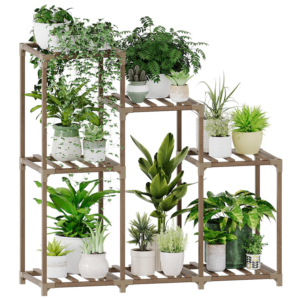 Bamworld Plant Stand Indoor Plant Shelf Outdoor Wood Plant Rack for Multiple Plants 3 Tiers Ladder Plant Holder for Living Room Patio Boho Home Decor for Gardening
