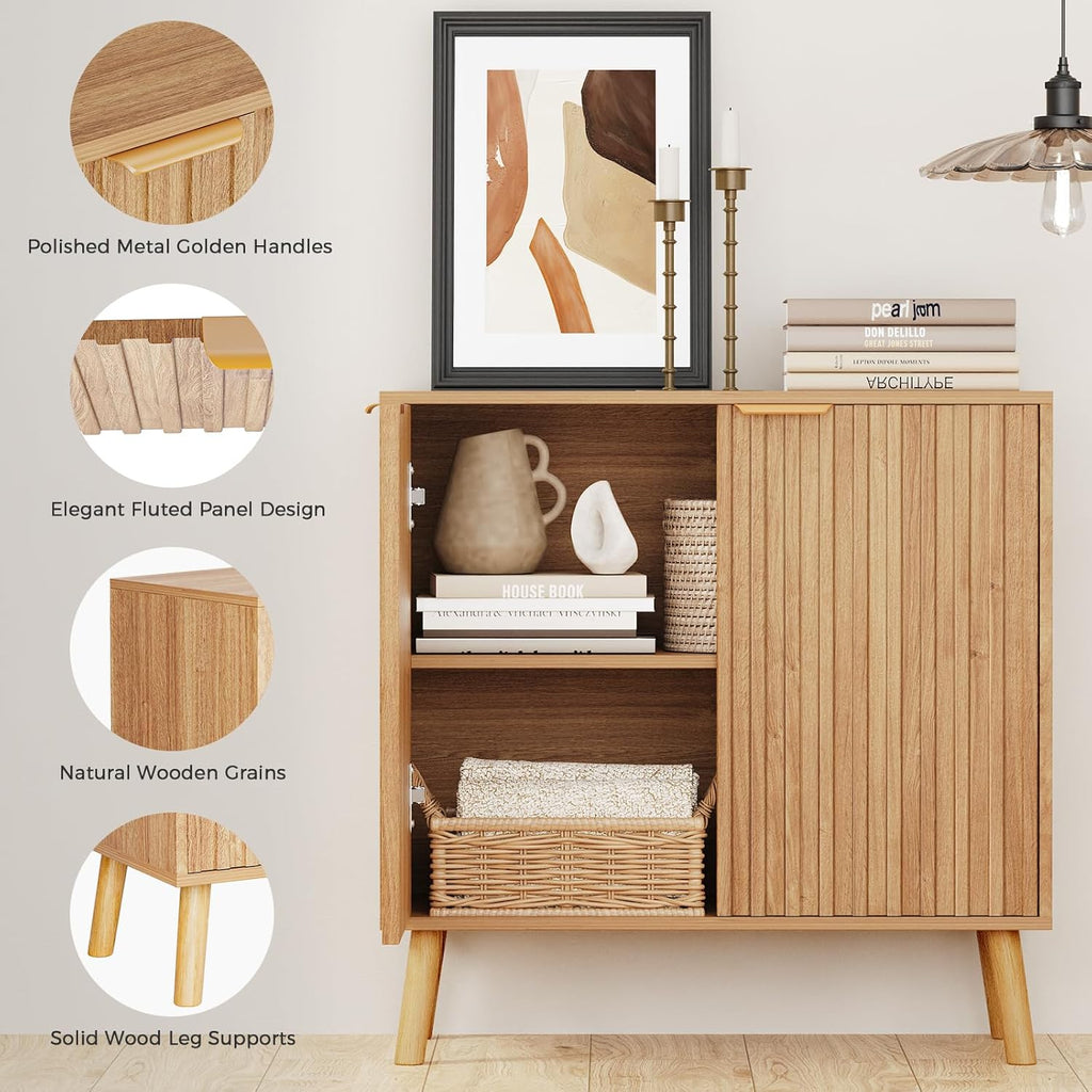 Fluted Storage Cabinet, Buffet Cabinet Sideboard, Modern Accent Cabinet Console Table for Entryway, Living Room
