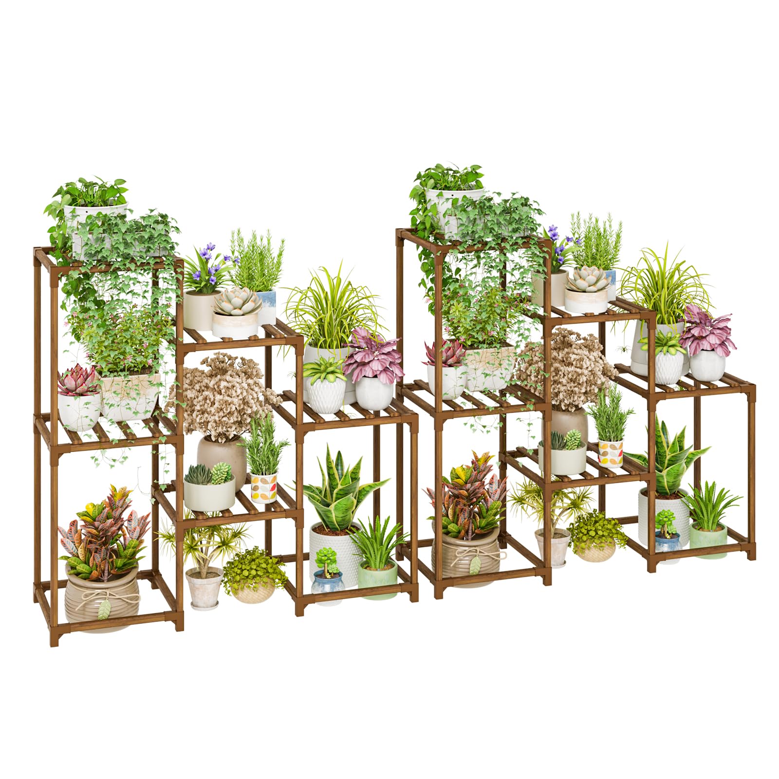 Bamworld Plant Stand Indoor Plant Shelf Outdoor Wood Plant Rack for Multiple Plants 3 Tiers Ladder Plant Holder for Living Room Patio Boho Home Decor for Gardening