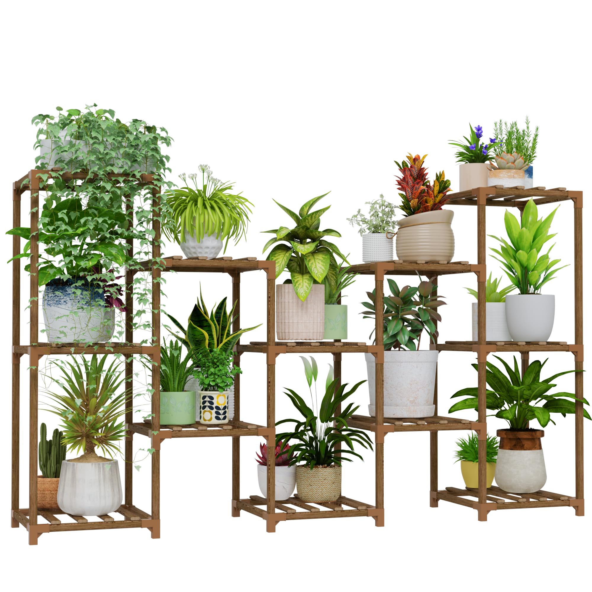 Bamworld Plant Stand Indoor Plant Shelf Outdoor Wood Plant Rack for Multiple Plants 3 Tiers Ladder Plant Holder for Living Room Patio Boho Home Decor for Gardening