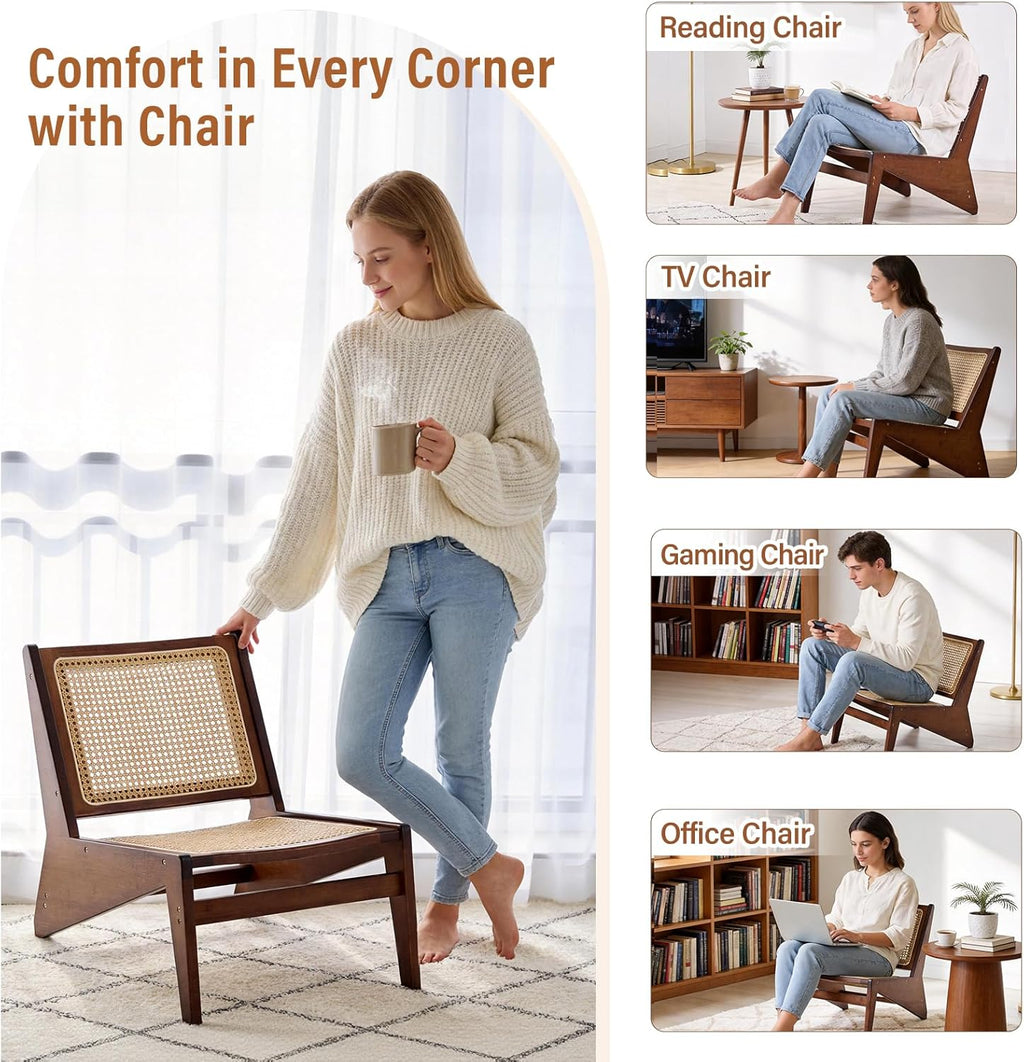 MBOOYOME Mid Century Modern Accent Chair for Living Room, Low Lounge Chair with Solid Wood Frame, Comfy Armchair for Bedroom and Balcony, Walnut
