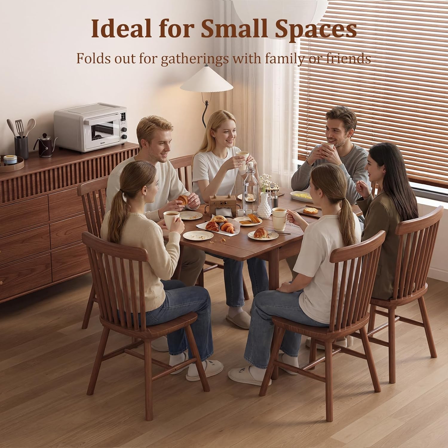 Solid Wood Small Dining Table for 2-6, 23.6"L-47.2"L Expandable Kitchen Table, Designed for Small Spaces, Easy Assembly, Suitable for Kitchen, Dining Room, Living Room, Apartment (Walnut)