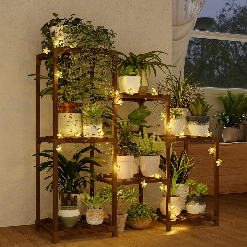 Bamworld Plant Stand Indoor Plant Shelf Outdoor Wood Plant Rack for Multiple Plants 3 Tiers Ladder Plant Holder for Living Room Patio Boho Home Decor for Gardening