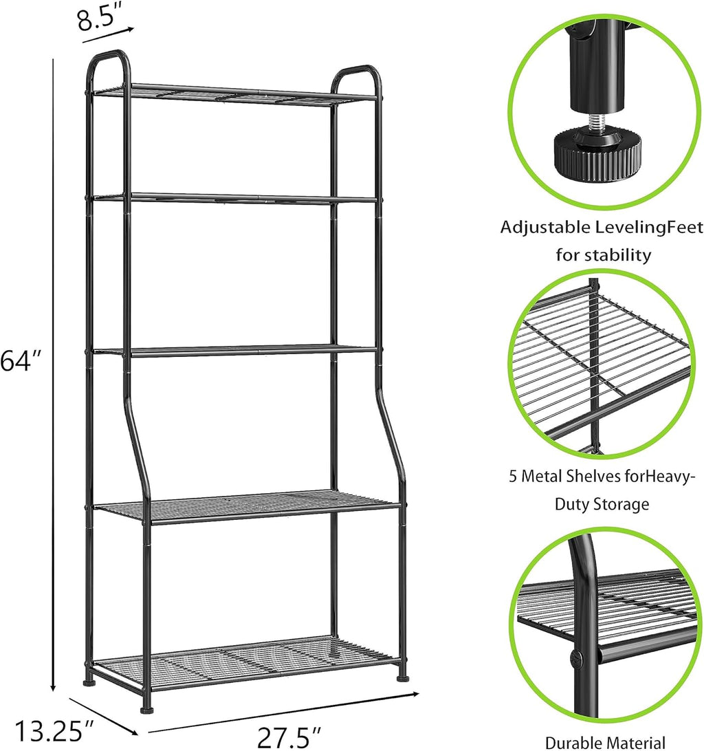 Simple Trending Plant Stand 5-Tier Plant Shelf for Indoor Outdoor, Waterproof Metal Tall Plant Stand for Living Room Bathroom Balcony Garden, Black