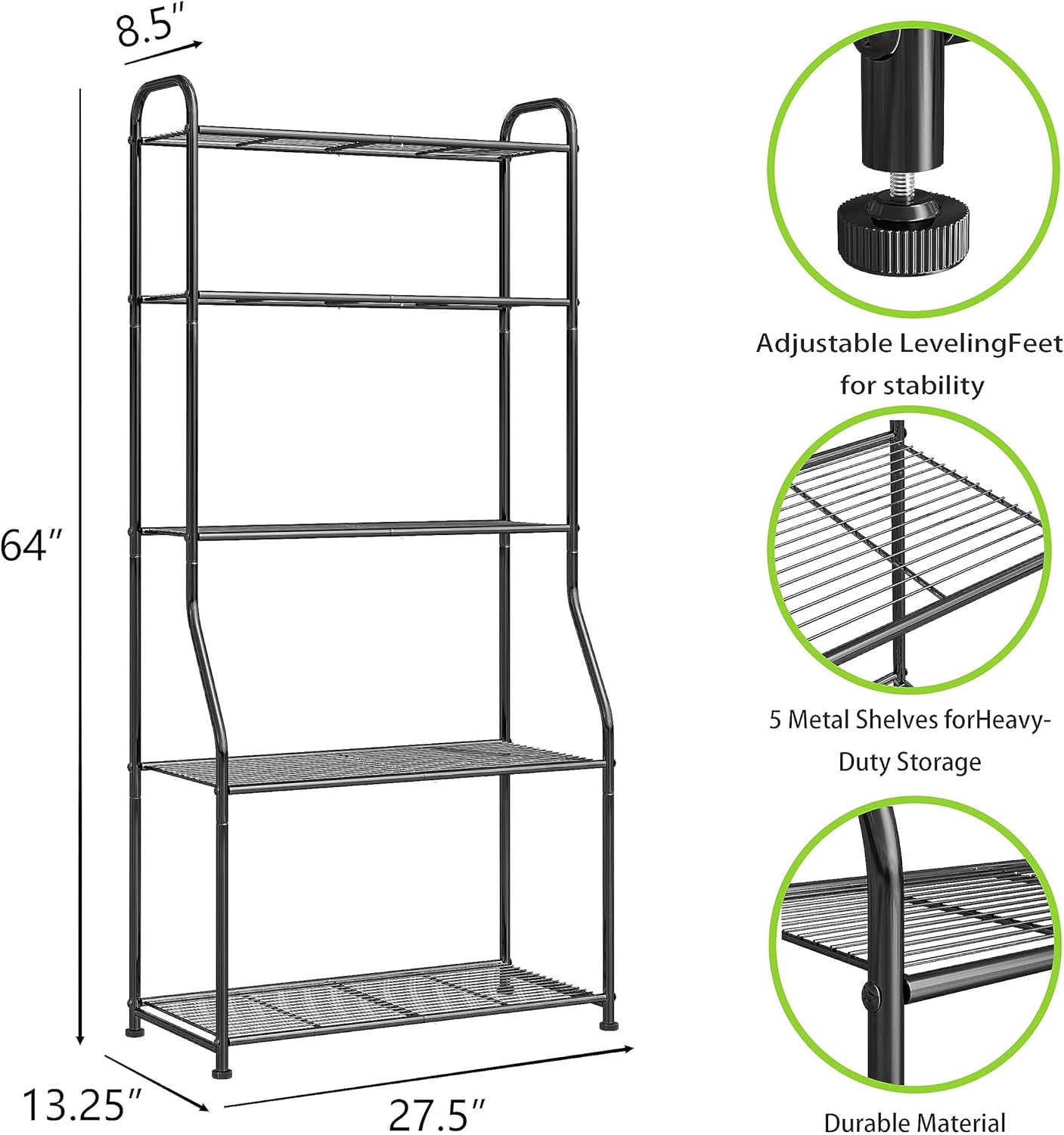 Simple Trending Plant Stand 5-Tier Plant Shelf for Indoor Outdoor, Waterproof Metal Tall Plant Stand for Living Room Bathroom Balcony Garden, Black