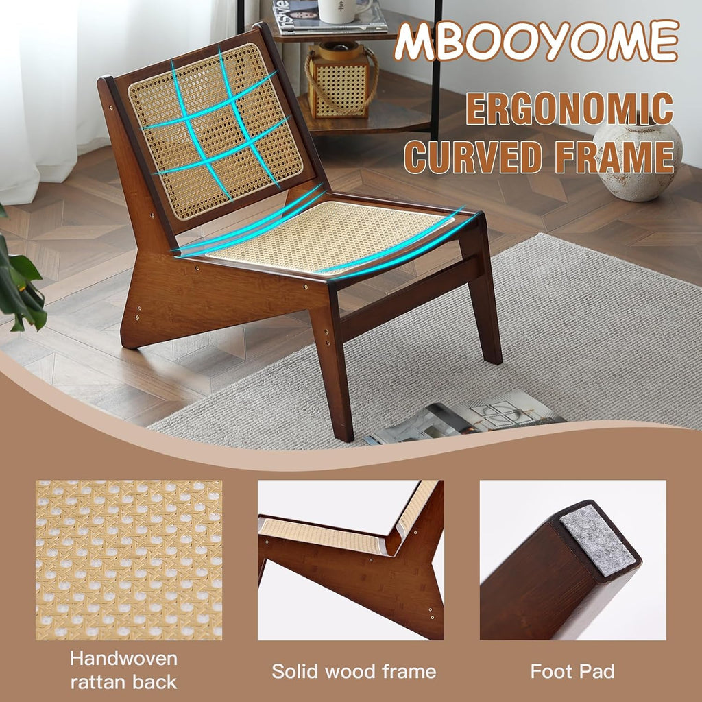 MBOOYOME Mid Century Modern Accent Chair for Living Room, Low Lounge Chair with Solid Wood Frame, Comfy Armchair for Bedroom and Balcony, Walnut