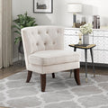Blue Armless Accent Chair, Tufted Fabric Chair with Wood Legs for Living Room Bedroom Office