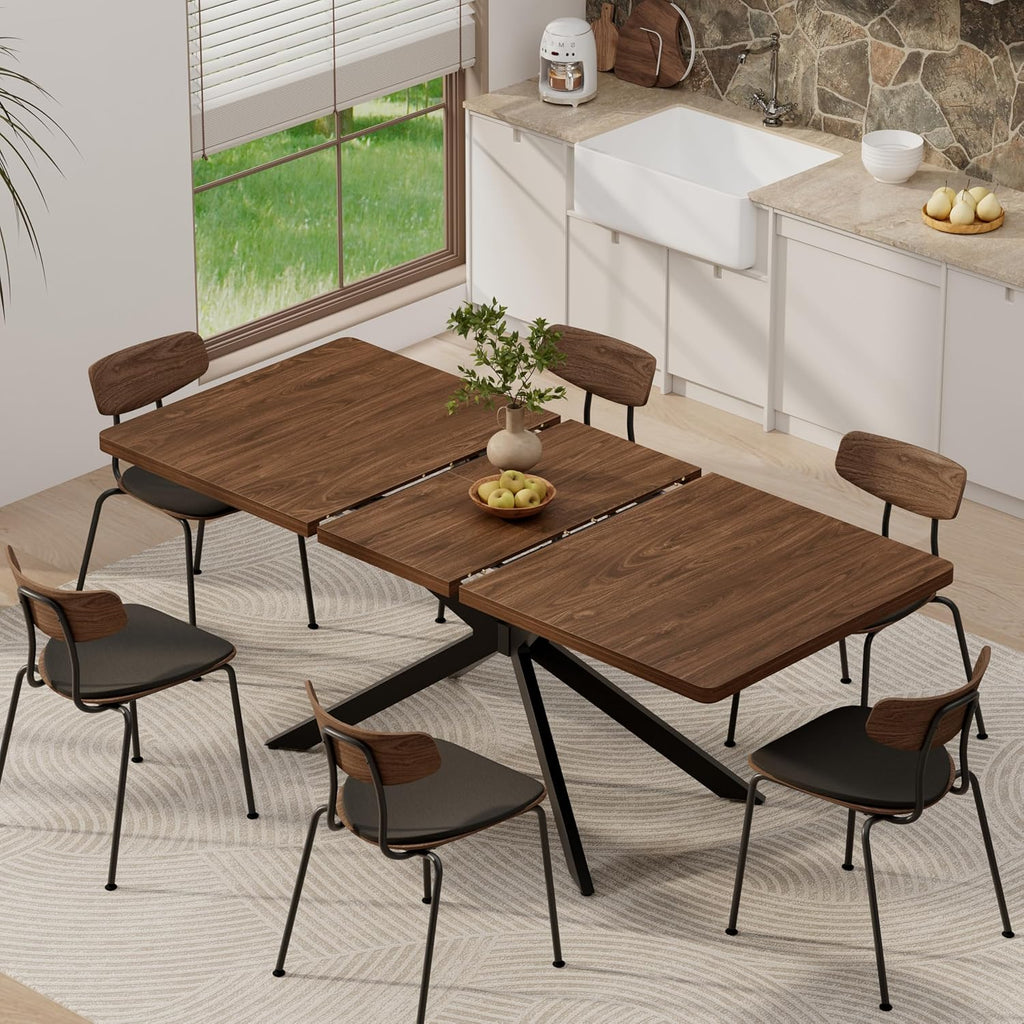 Extendable Dining Room Table for 4 6 8, 55"-70.9" Long Rectangle Kitchen Table,Wood Expandable Dining Table with Butterfly Leaf Self-Storing, Space Saving, For Kitchen Dining Living Room,Modern,Walnut