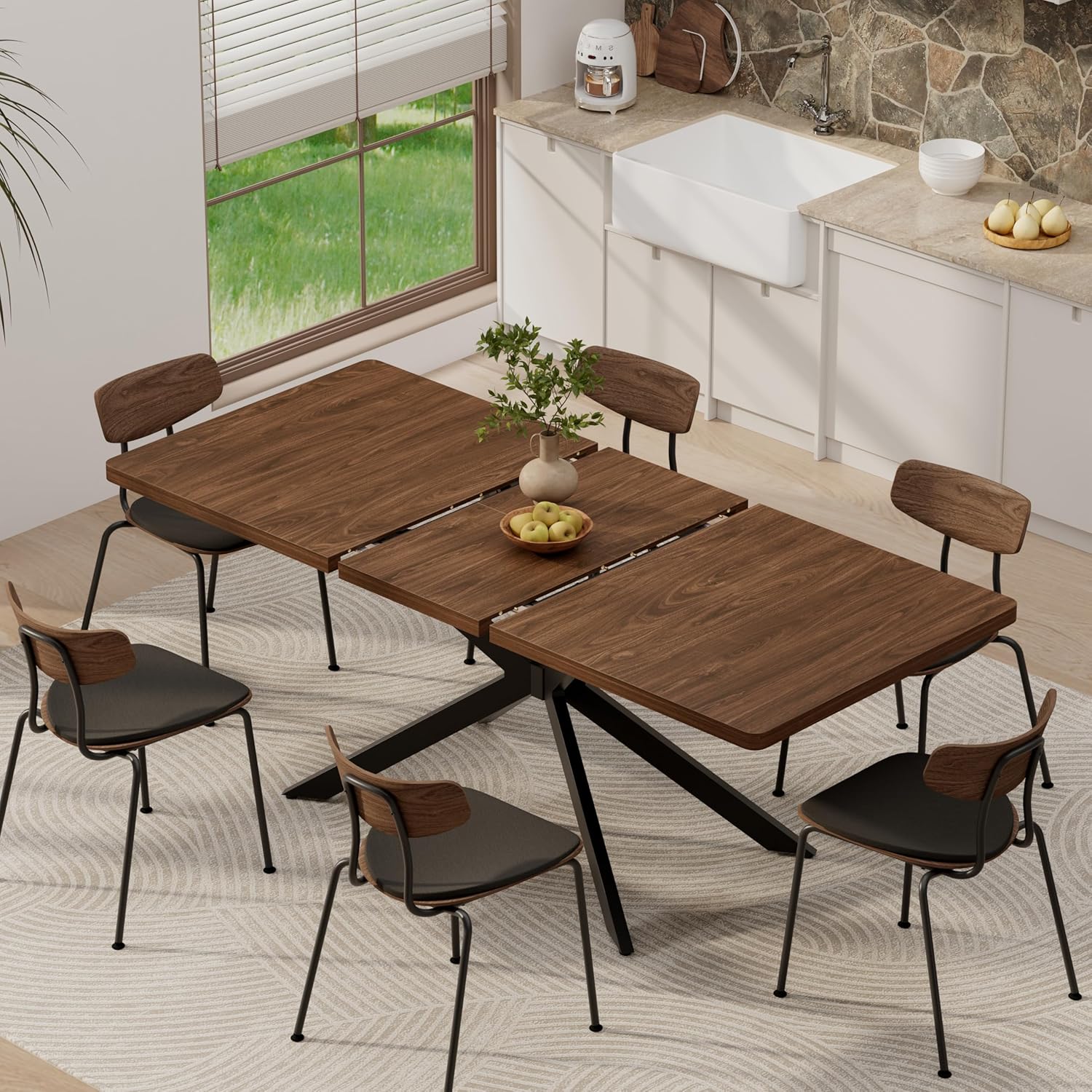 Extendable Dining Room Table for 4 6 8, 55"-70.9" Long Rectangle Kitchen Table,Wood Expandable Dining Table with Butterfly Leaf Self-Storing, Space Saving, For Kitchen Dining Living Room,Modern,Walnut