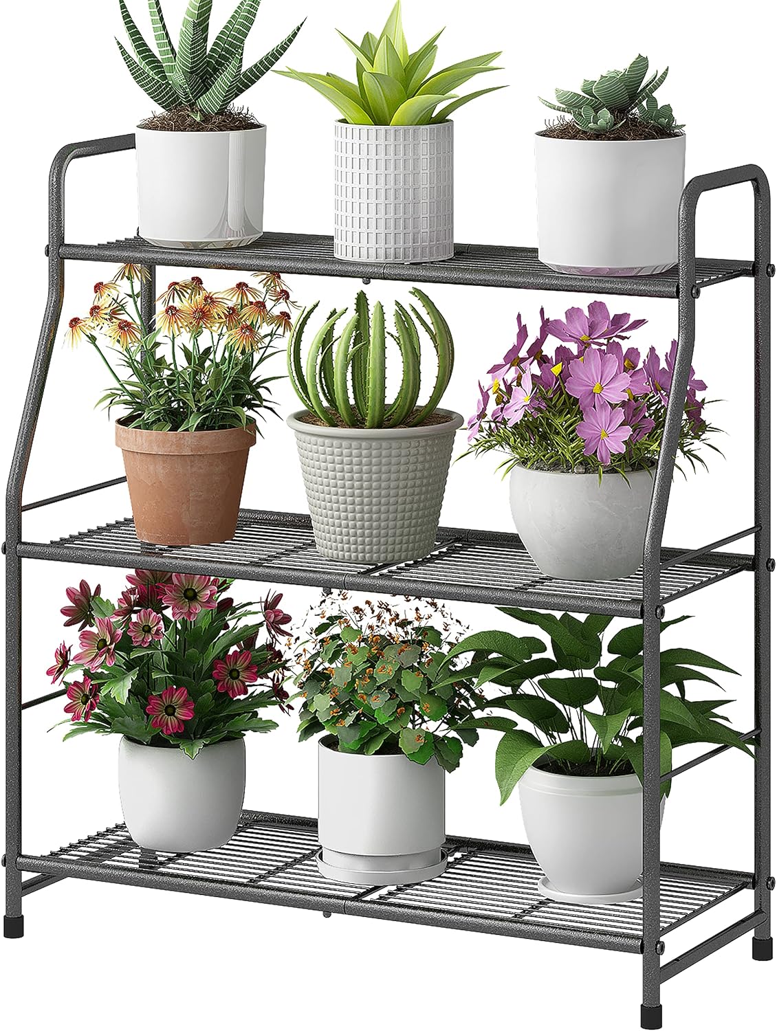 Simple Trending Plant Stand 5-Tier Plant Shelf for Indoor Outdoor, Waterproof Metal Tall Plant Stand for Living Room Bathroom Balcony Garden, Black