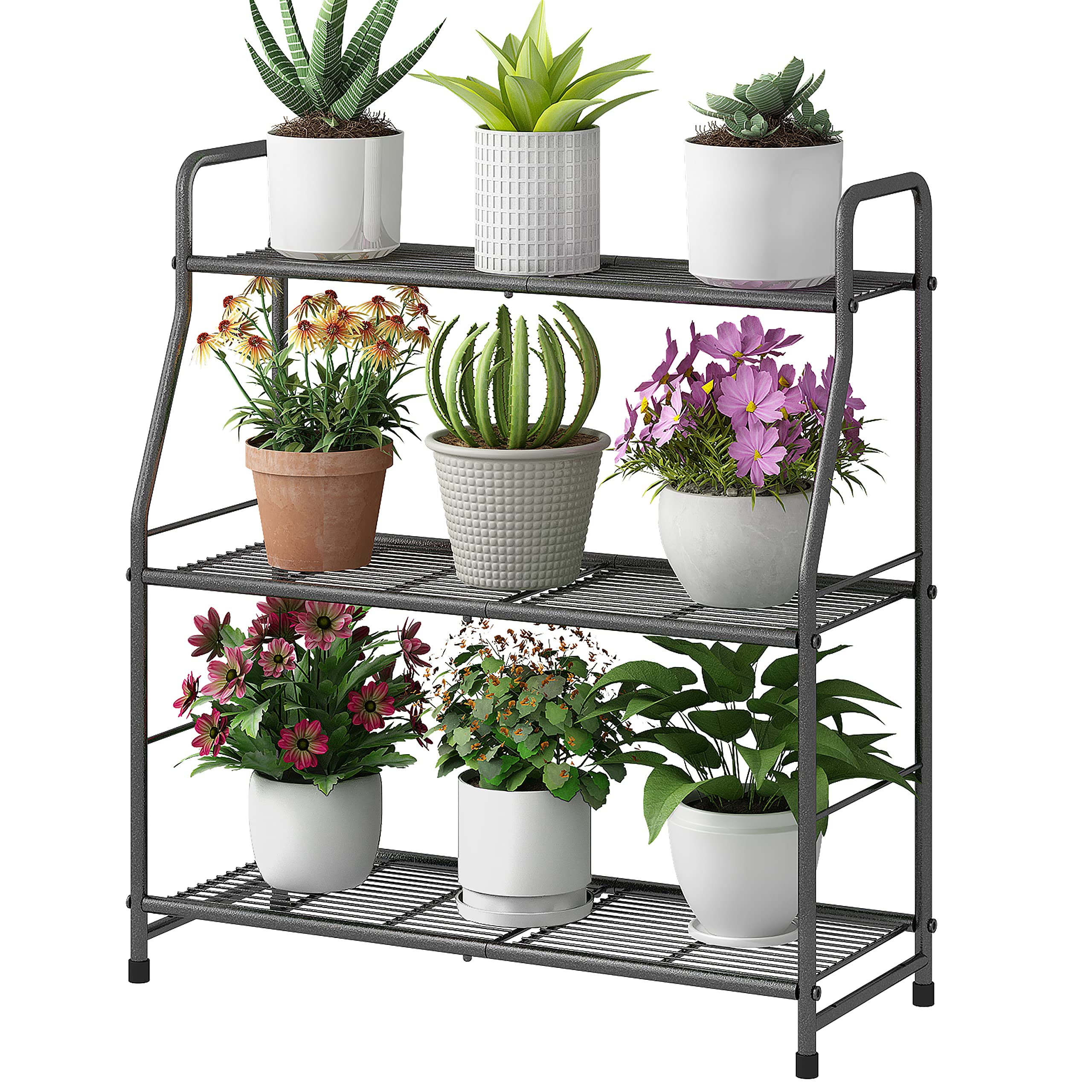 Simple Trending Plant Stand 5-Tier Plant Shelf for Indoor Outdoor, Waterproof Metal Tall Plant Stand for Living Room Bathroom Balcony Garden, Black