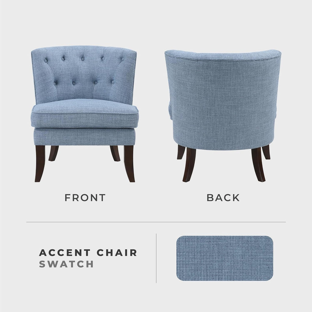 Blue Armless Accent Chair, Tufted Fabric Chair with Wood Legs for Living Room Bedroom Office
