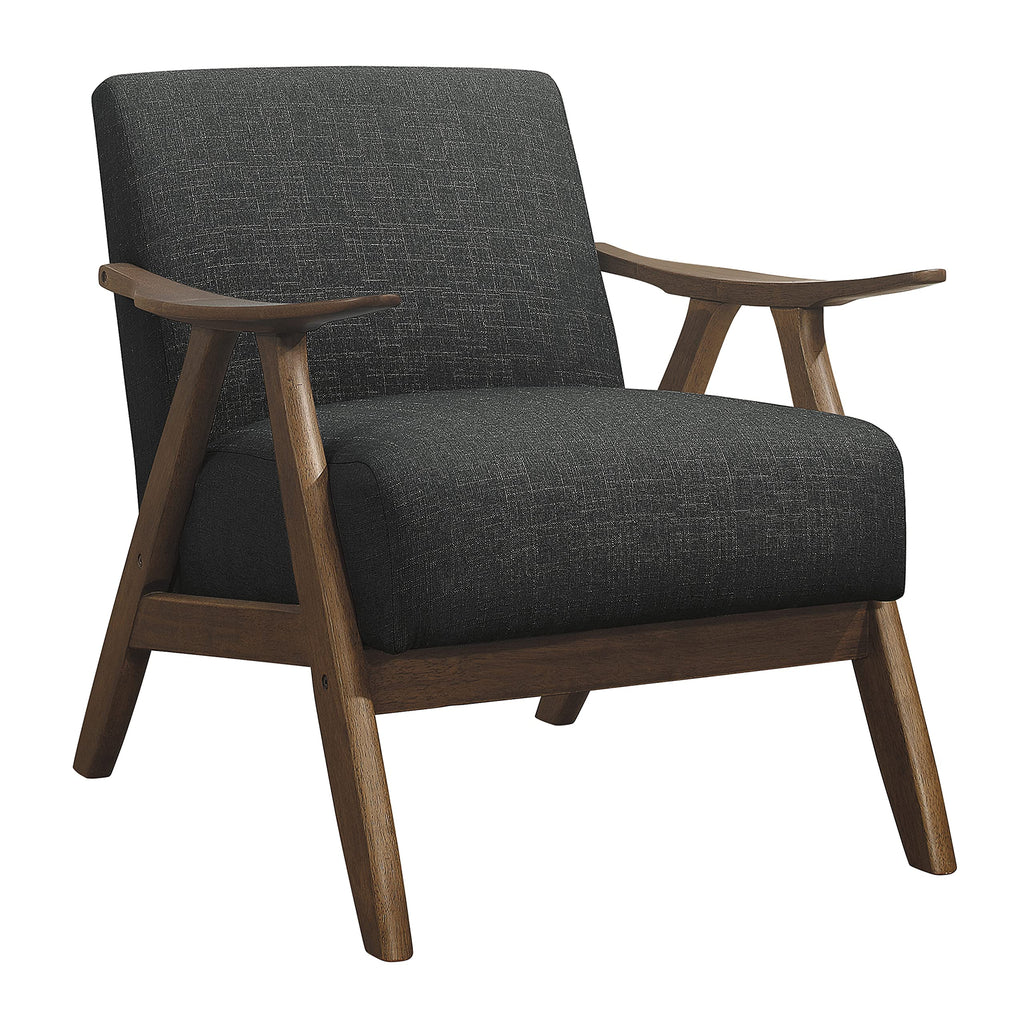 Lexicon Mid Century Modern Accent Chair with Solid Wood Frame in Walnut Finish, Upholstered Living Room Lounge Arm Chair, Thick and Comfy Innerspring Seat Cushion, Linen-Look Fabric, Light Brown