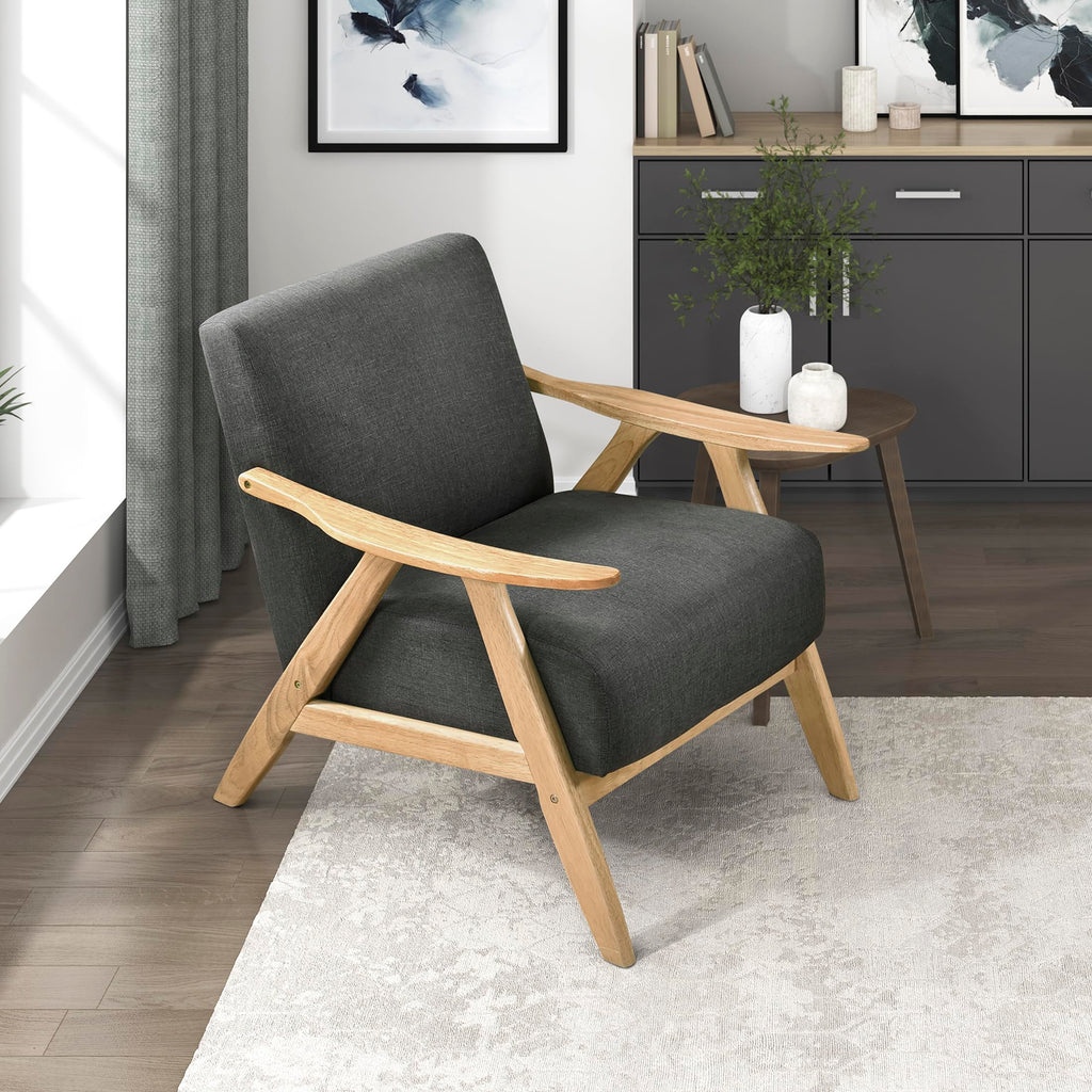 Lexicon Mid Century Modern Accent Chair with Solid Wood Frame in Walnut Finish, Upholstered Living Room Lounge Arm Chair, Thick and Comfy Innerspring Seat Cushion, Linen-Look Fabric, Light Brown