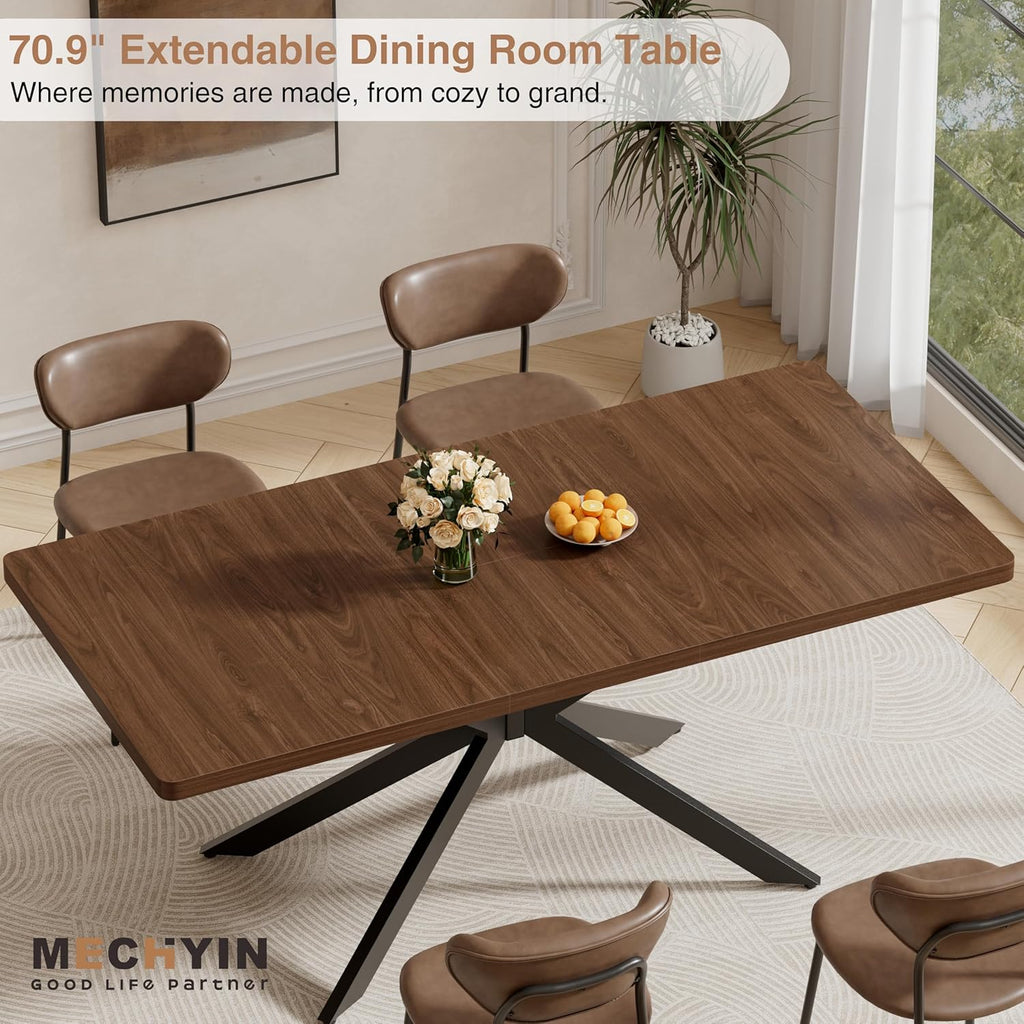 Extendable Dining Room Table for 4 6 8, 55"-70.9" Long Rectangle Kitchen Table,Wood Expandable Dining Table with Butterfly Leaf Self-Storing, Space Saving, For Kitchen Dining Living Room,Modern,Walnut