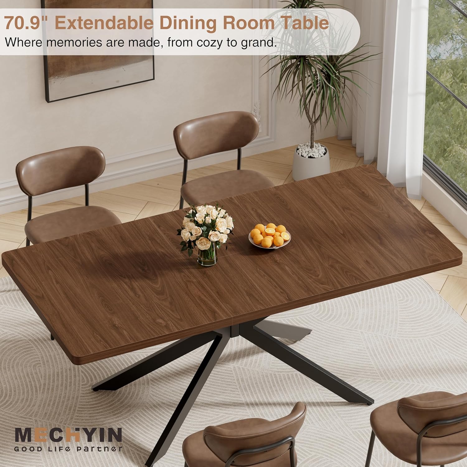 Extendable Dining Room Table for 4 6 8, 55"-70.9" Long Rectangle Kitchen Table,Wood Expandable Dining Table with Butterfly Leaf Self-Storing, Space Saving, For Kitchen Dining Living Room,Modern,Walnut