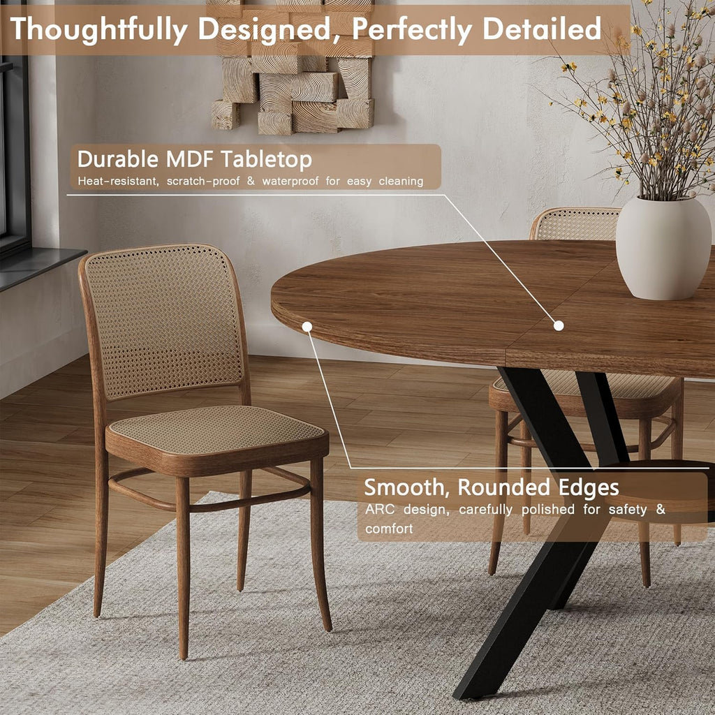 42"-58" Extendable Round Dining Table with Hidden Leaves & Storage Shelf, Metal Legs for Small Spaces