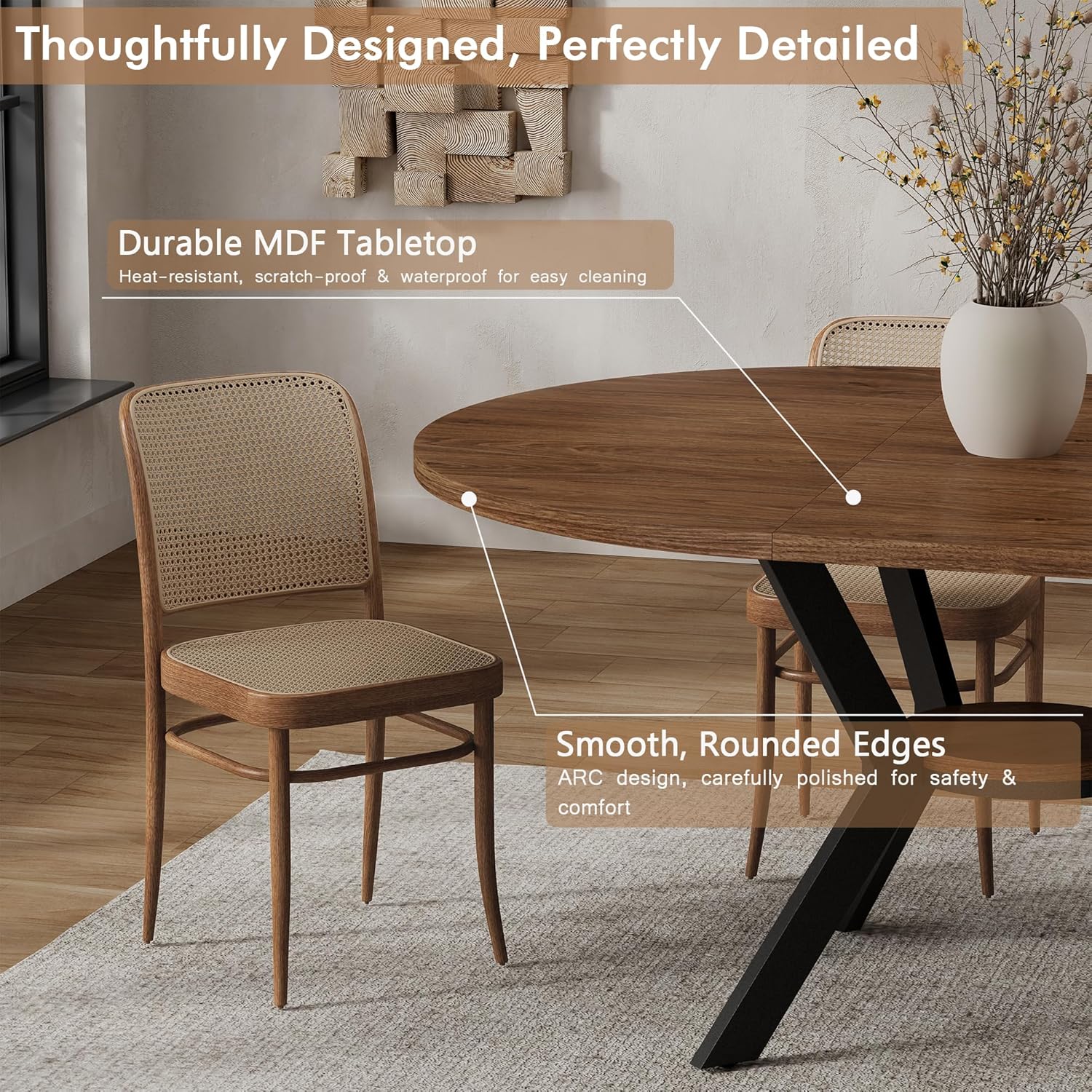 42"-58" Extendable Round Dining Table with Hidden Leaves & Storage Shelf, Metal Legs for Small Spaces