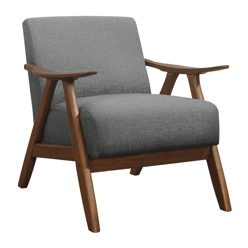 Lexicon Mid Century Modern Accent Chair with Solid Wood Frame in Walnut Finish, Upholstered Living Room Lounge Arm Chair, Thick and Comfy Innerspring Seat Cushion, Linen-Look Fabric, Light Brown