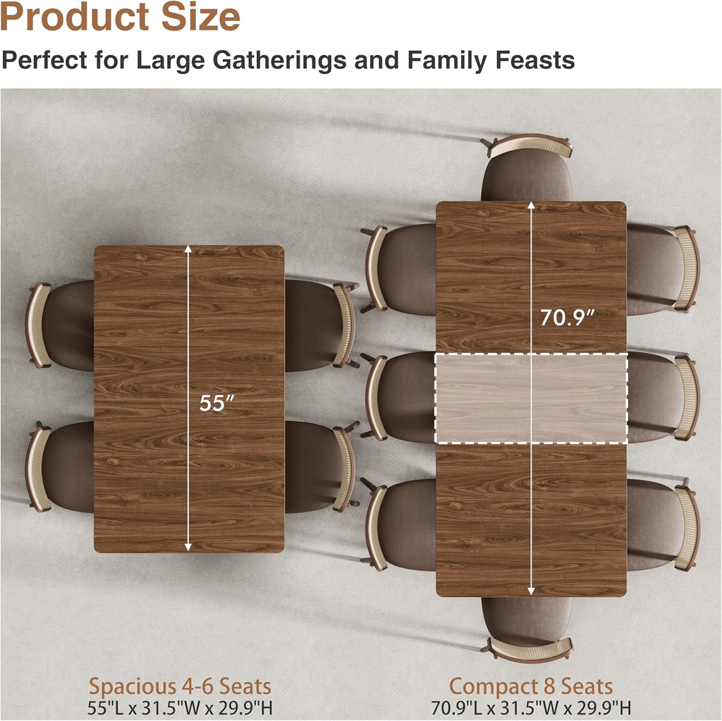Extendable Dining Room Table for 4 6 8, 55"-70.9" Long Rectangle Kitchen Table,Wood Expandable Dining Table with Butterfly Leaf Self-Storing, Space Saving, For Kitchen Dining Living Room,Modern,Walnut