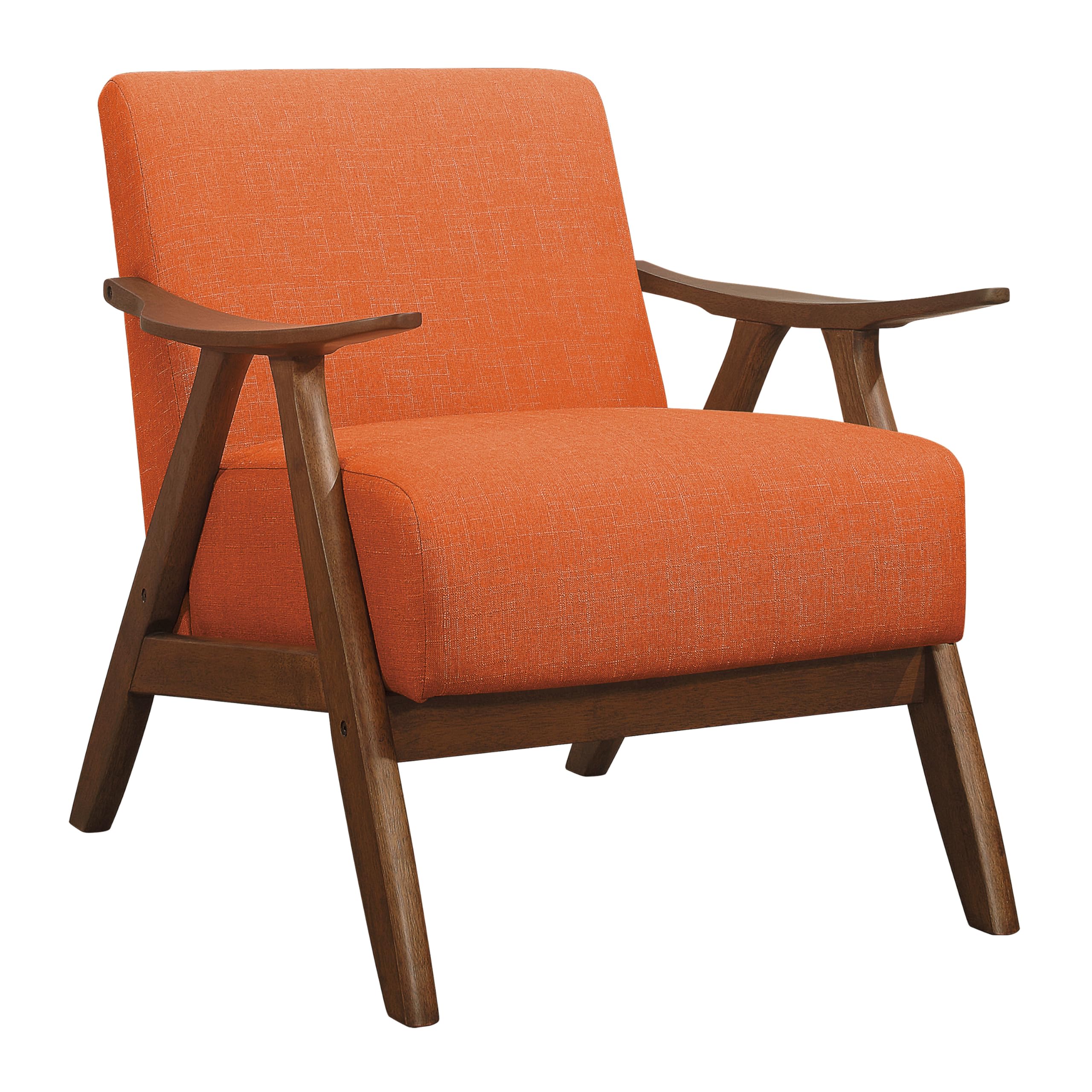 Lexicon Mid Century Modern Accent Chair with Solid Wood Frame in Walnut Finish, Upholstered Living Room Lounge Arm Chair, Thick and Comfy Innerspring Seat Cushion, Linen-Look Fabric, Light Brown
