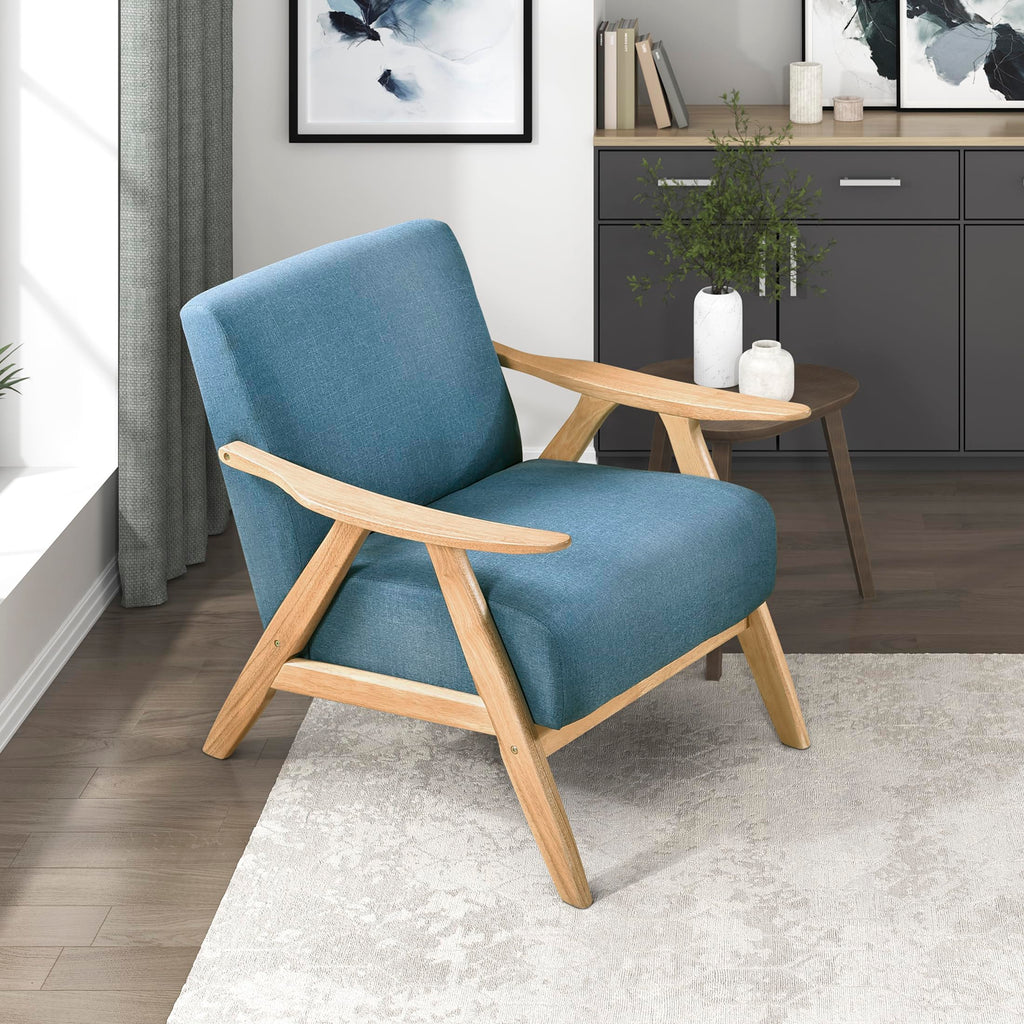 Lexicon Mid Century Modern Accent Chair with Solid Wood Frame in Walnut Finish, Upholstered Living Room Lounge Arm Chair, Thick and Comfy Innerspring Seat Cushion, Linen-Look Fabric, Light Brown