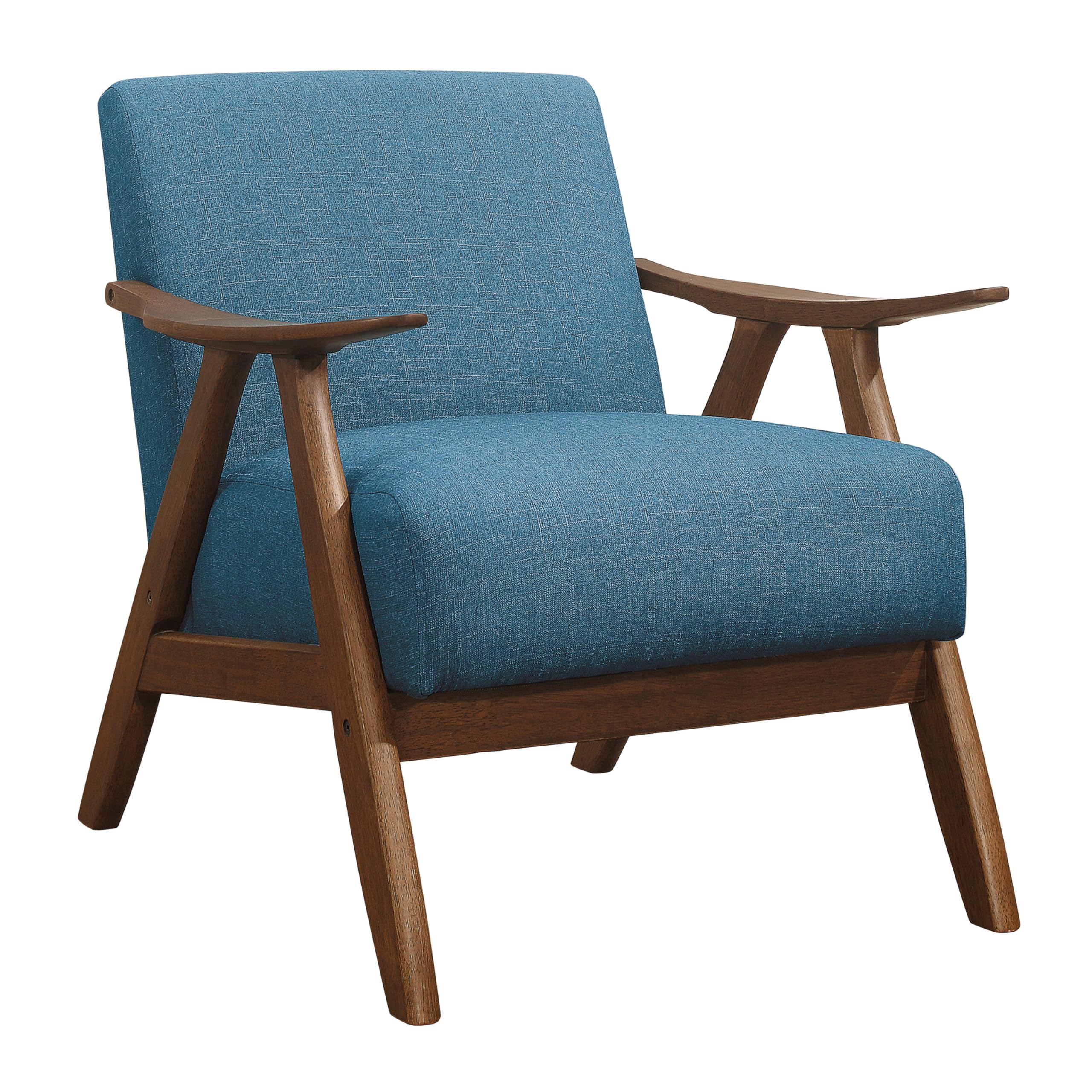 Lexicon Mid Century Modern Accent Chair with Solid Wood Frame in Walnut Finish, Upholstered Living Room Lounge Arm Chair, Thick and Comfy Innerspring Seat Cushion, Linen-Look Fabric, Light Brown