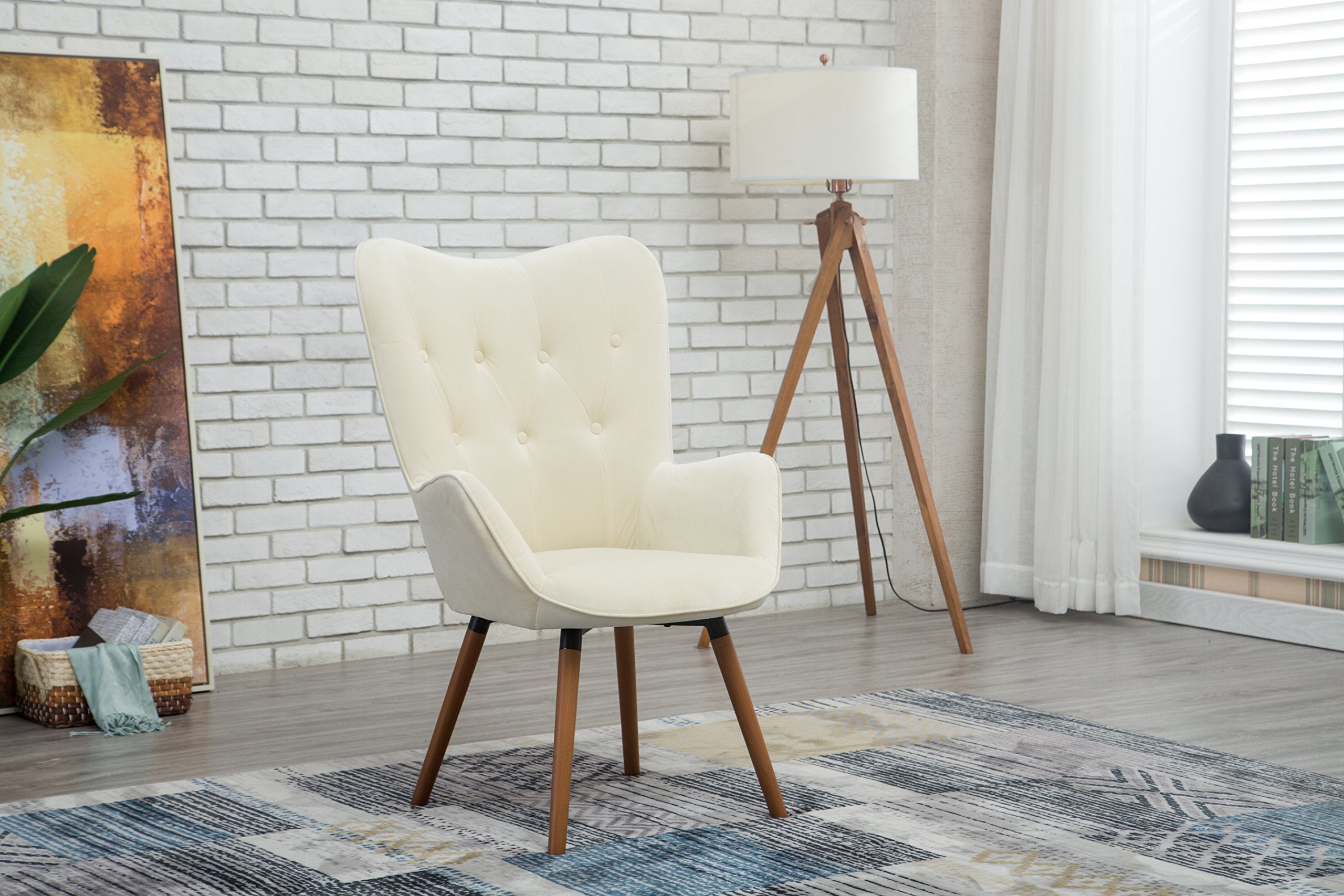 Roundhill Furniture AC155YL Doarnin Silky Velvet Tufted Button Accent Chair, Yellow 30D x 41.5W x 26.8H in