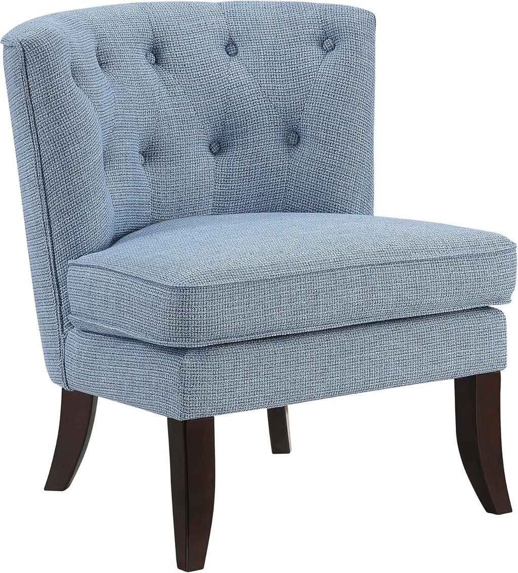 Blue Armless Accent Chair, Tufted Fabric Chair with Wood Legs for Living Room Bedroom Office