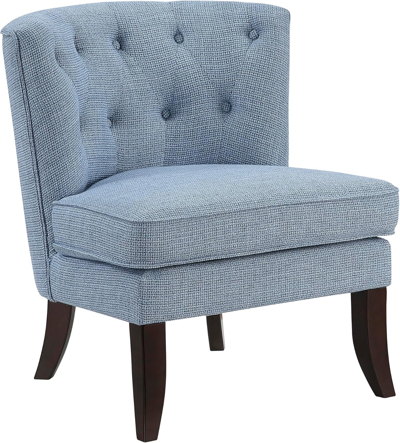 Blue Armless Accent Chair, Tufted Fabric Chair with Wood Legs for Living Room Bedroom Office