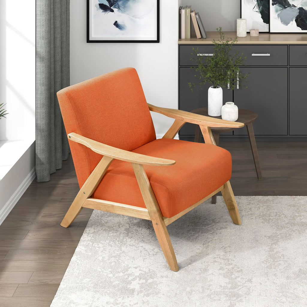Lexicon Mid Century Modern Accent Chair with Solid Wood Frame in Walnut Finish, Upholstered Living Room Lounge Arm Chair, Thick and Comfy Innerspring Seat Cushion, Linen-Look Fabric, Light Brown