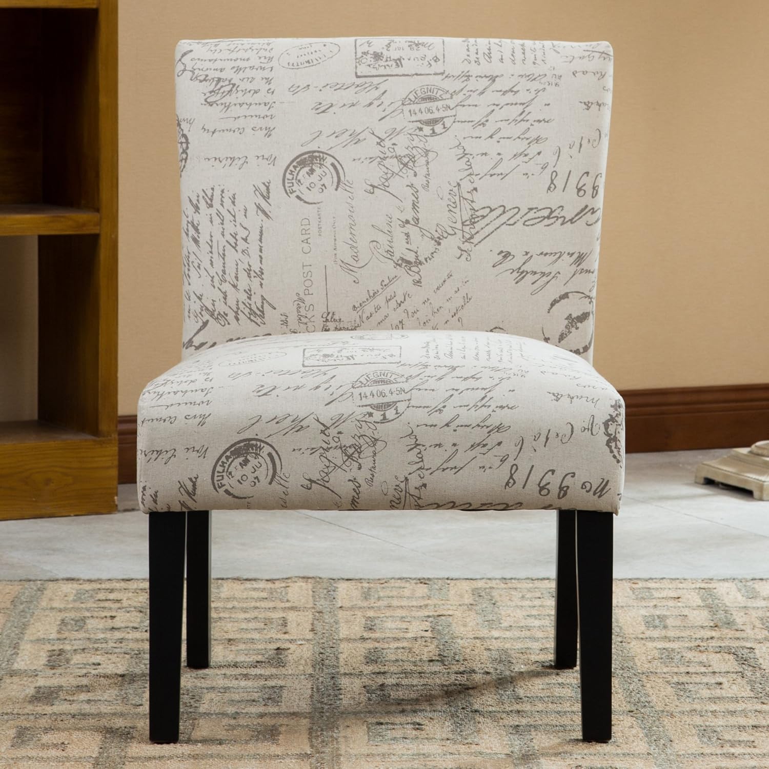 Roundhill Furniture Botticelli Fabric Armless Contemporary Accent Chair, Script Print