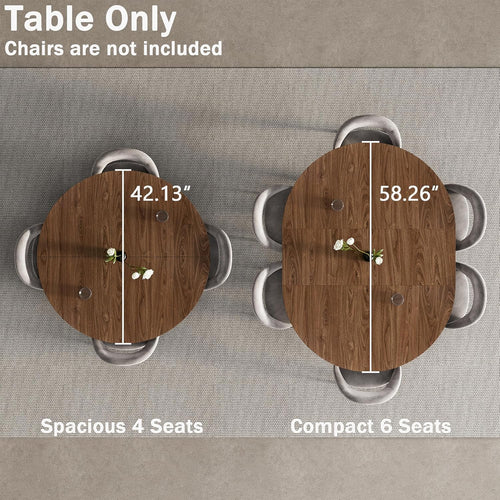 42"-58" Extendable Round Dining Table with Hidden Leaves & Storage Shelf, Metal Legs for Small Spaces